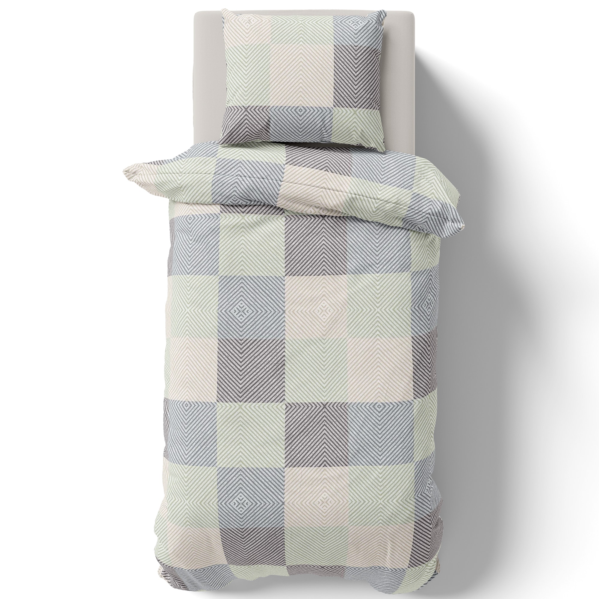 NYVI Bettw&auml;sche Set DreamScience Renforc&eacute; Design - Atmungsaktiv & Weich - 100% Baumwolle - Mit Rei&szlig;verschluss Gr&ouml;&szlig;e:155x220 + 80x80 cm;Farbe:Quadro - Bild 1