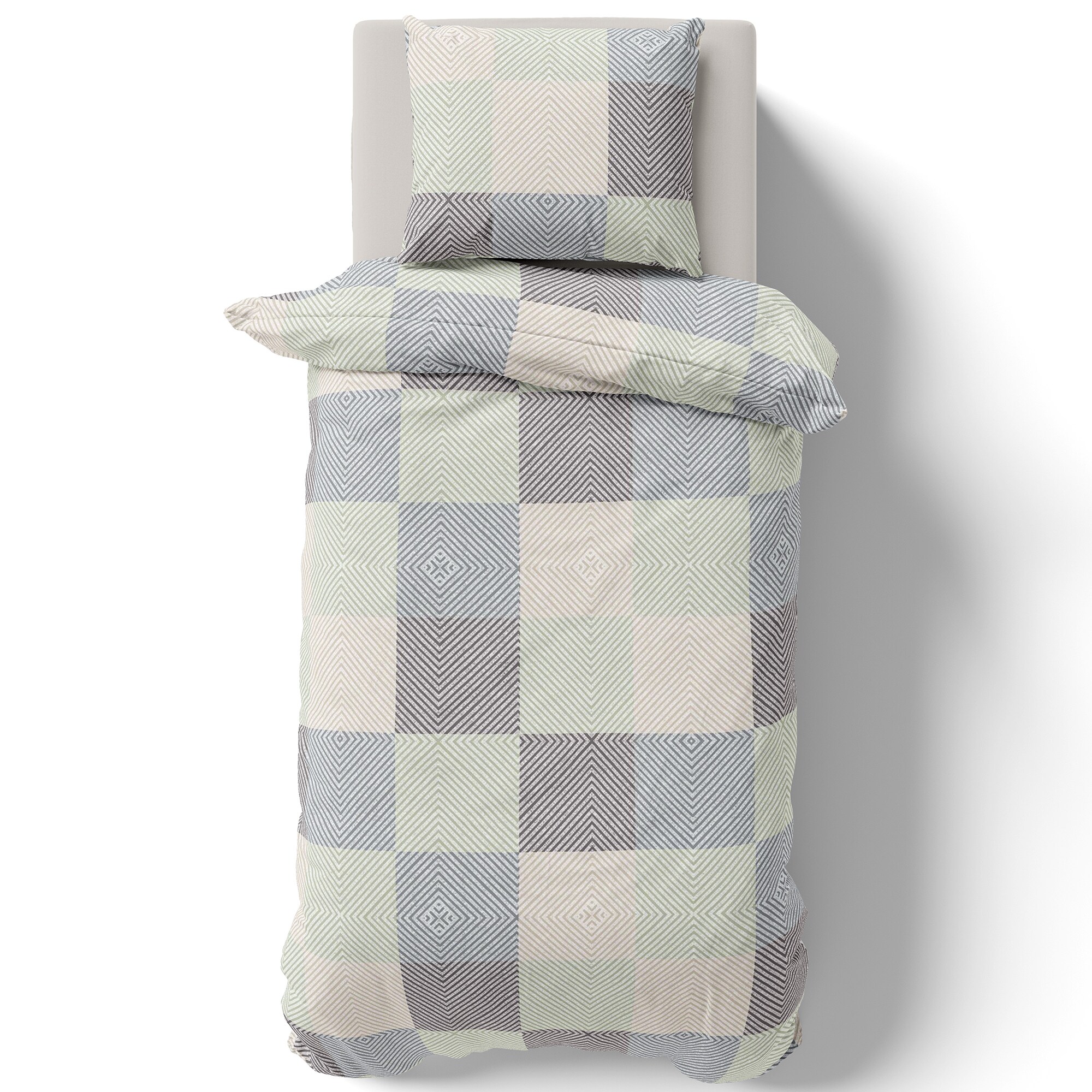 NYVI Bettw&auml;sche Set DreamScience Renforc&eacute; Design - Atmungsaktiv & Weich - 100% Baumwolle - Mit Rei&szlig;verschluss Gr&ouml;&szlig;e:200x200 + 2x 80x80 cm;Farbe:Quadro - Bild 1