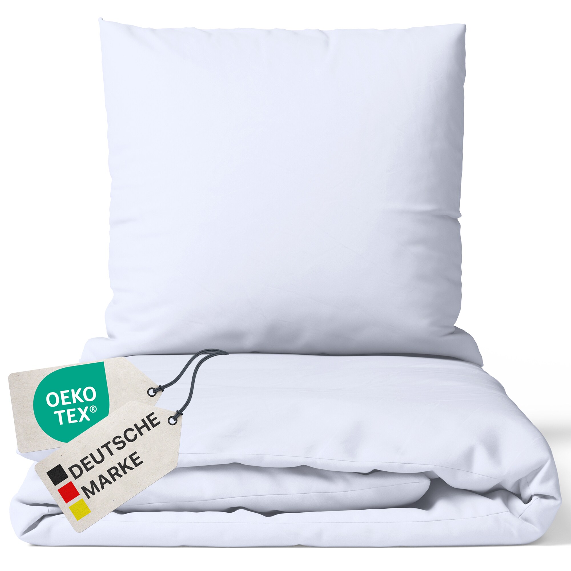 NYVI Bettw&auml;sche Set DreamScience Renforc&eacute; Uni - Atmungsaktiv & Weich - 100% Baumwolle - Mit Rei&szlig;verschluss Gr&ouml;&szlig;e:135x200 + 80x80 cm;Farbe:wei&szlig; - Bild 1