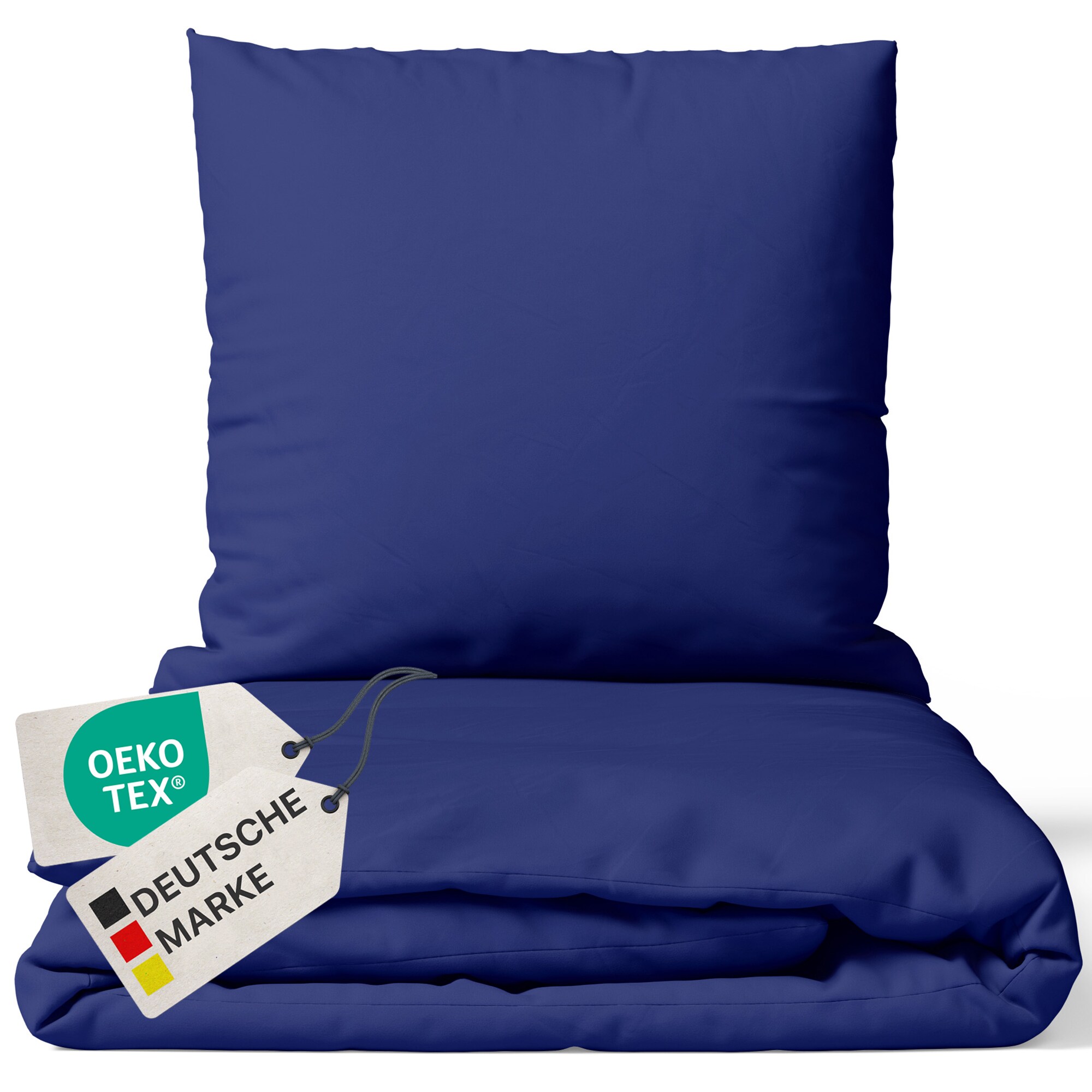 NYVI Bettw&auml;sche Set DreamScience Renforc&eacute; Uni - Atmungsaktiv & Weich - 100% Baumwolle - Mit Rei&szlig;verschluss Gr&ouml;&szlig;e:135x200 + 80x80 cm;Farbe:navyblau - Bild 1