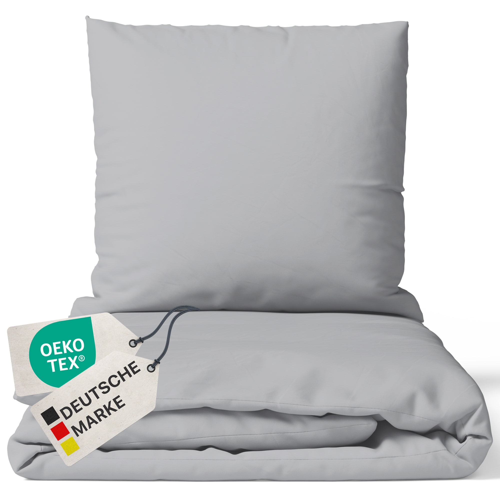 NYVI Bettw&auml;sche Set DreamScience Renforc&eacute; Uni - Atmungsaktiv & Weich - 100% Baumwolle - Mit Rei&szlig;verschluss Gr&ouml;&szlig;e:135x200 + 80x80 cm;Farbe:silber - Bild 1