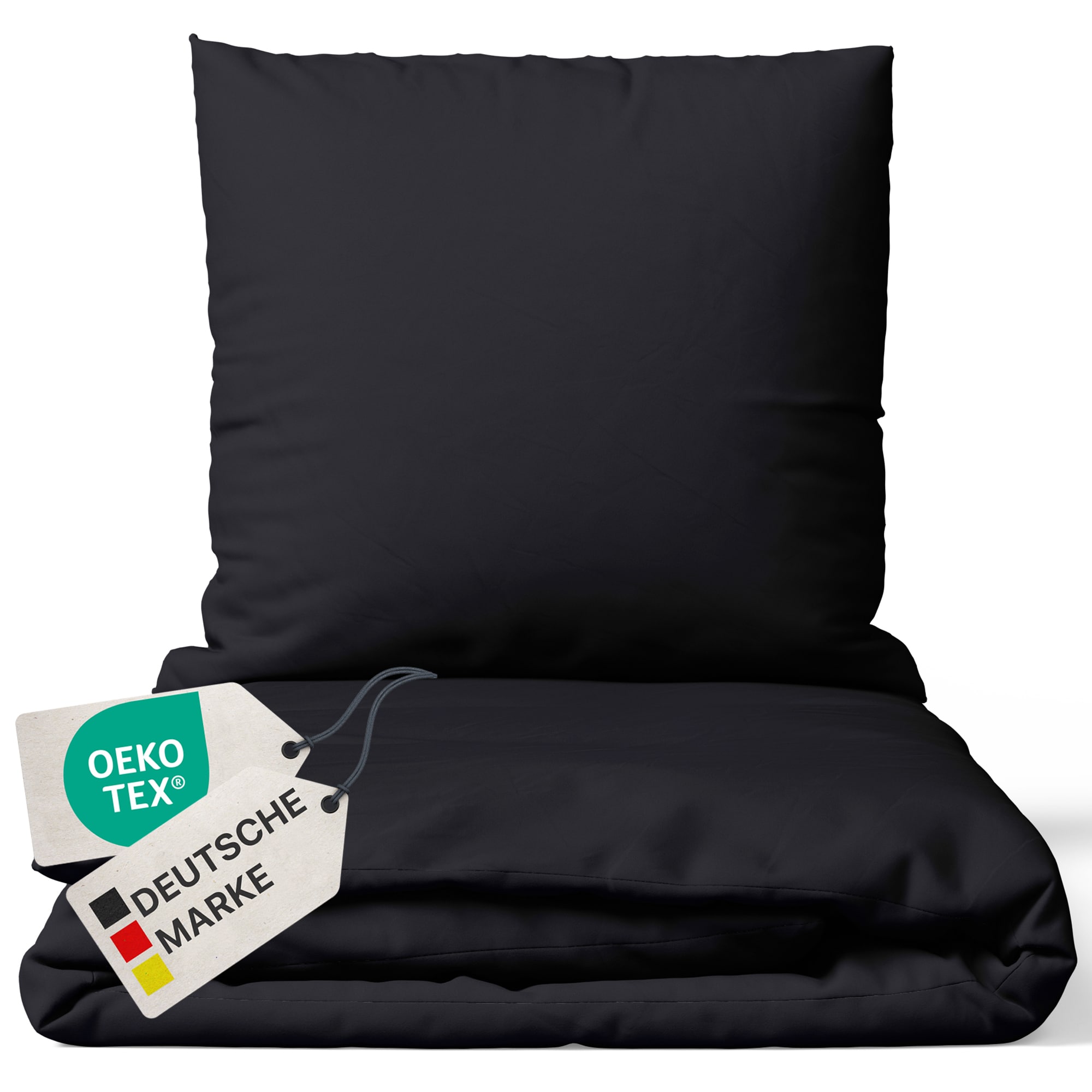 NYVI Bettw&auml;sche Set DreamScience Renforc&eacute; Uni - Atmungsaktiv & Weich - 100% Baumwolle - Mit Rei&szlig;verschluss Gr&ouml;&szlig;e:135x200 + 80x80 cm;Farbe:schwarz - Bild 1