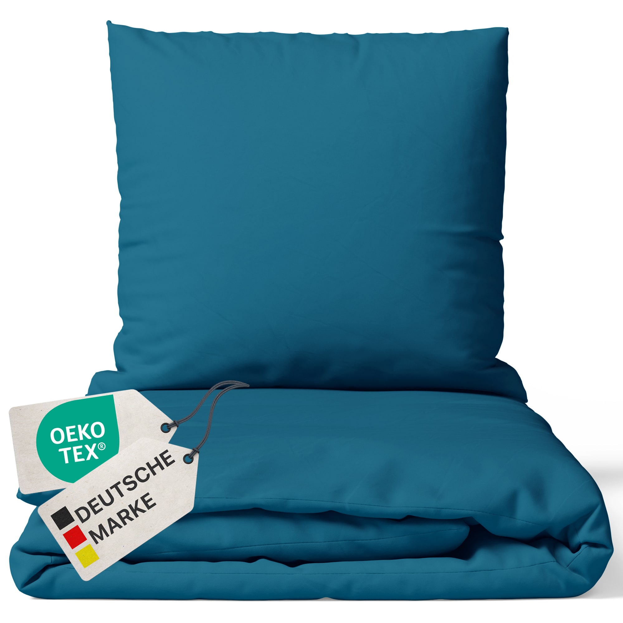 NYVI Bettw&auml;sche Set DreamScience Renforc&eacute; Uni - Atmungsaktiv & Weich - 100% Baumwolle - Mit Rei&szlig;verschluss Farbe:petrol;Gr&ouml;&szlig;e:155x220 + 80x80 cm - Bild 1
