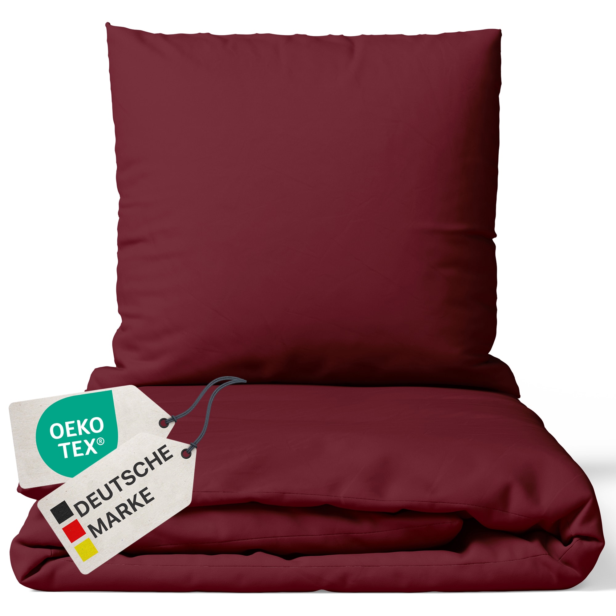 NYVI Bettw&auml;sche Set DreamScience Renforc&eacute; Uni - Atmungsaktiv & Weich - 100% Baumwolle - Mit Rei&szlig;verschluss Farbe:bordeaux;Gr&ouml;&szlig;e:155x220 + 80x80 cm - Bild 1