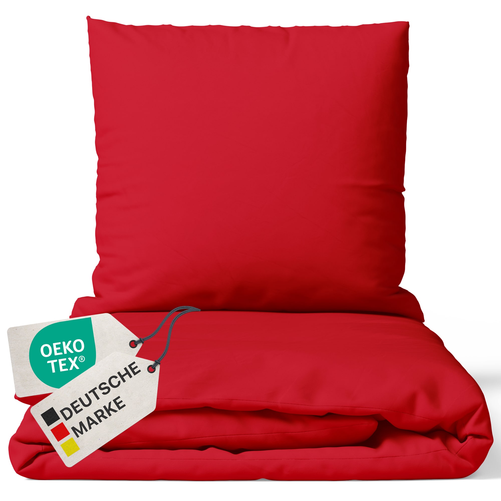 NYVI Bettw&auml;sche Set DreamScience Renforc&eacute; Uni - Atmungsaktiv & Weich - 100% Baumwolle - Mit Rei&szlig;verschluss Gr&ouml;&szlig;e:155x220 + 80x80 cm;Farbe:rot - Bild 1