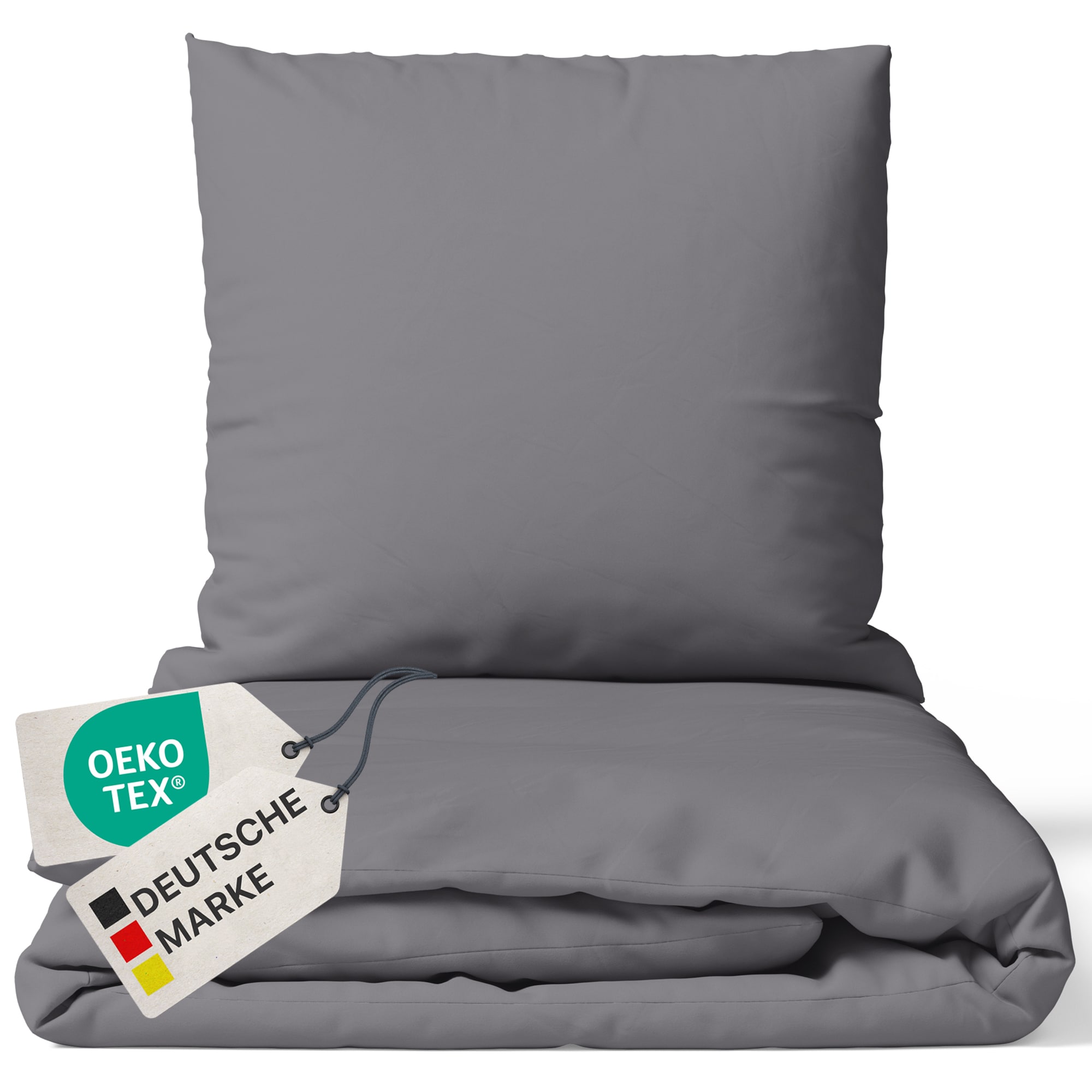 NYVI Bettw&auml;sche Set DreamScience Renforc&eacute; Uni - Atmungsaktiv & Weich - 100% Baumwolle - Mit Rei&szlig;verschluss Farbe:grau;Gr&ouml;&szlig;e:155x220 + 80x80 cm - Bild 1