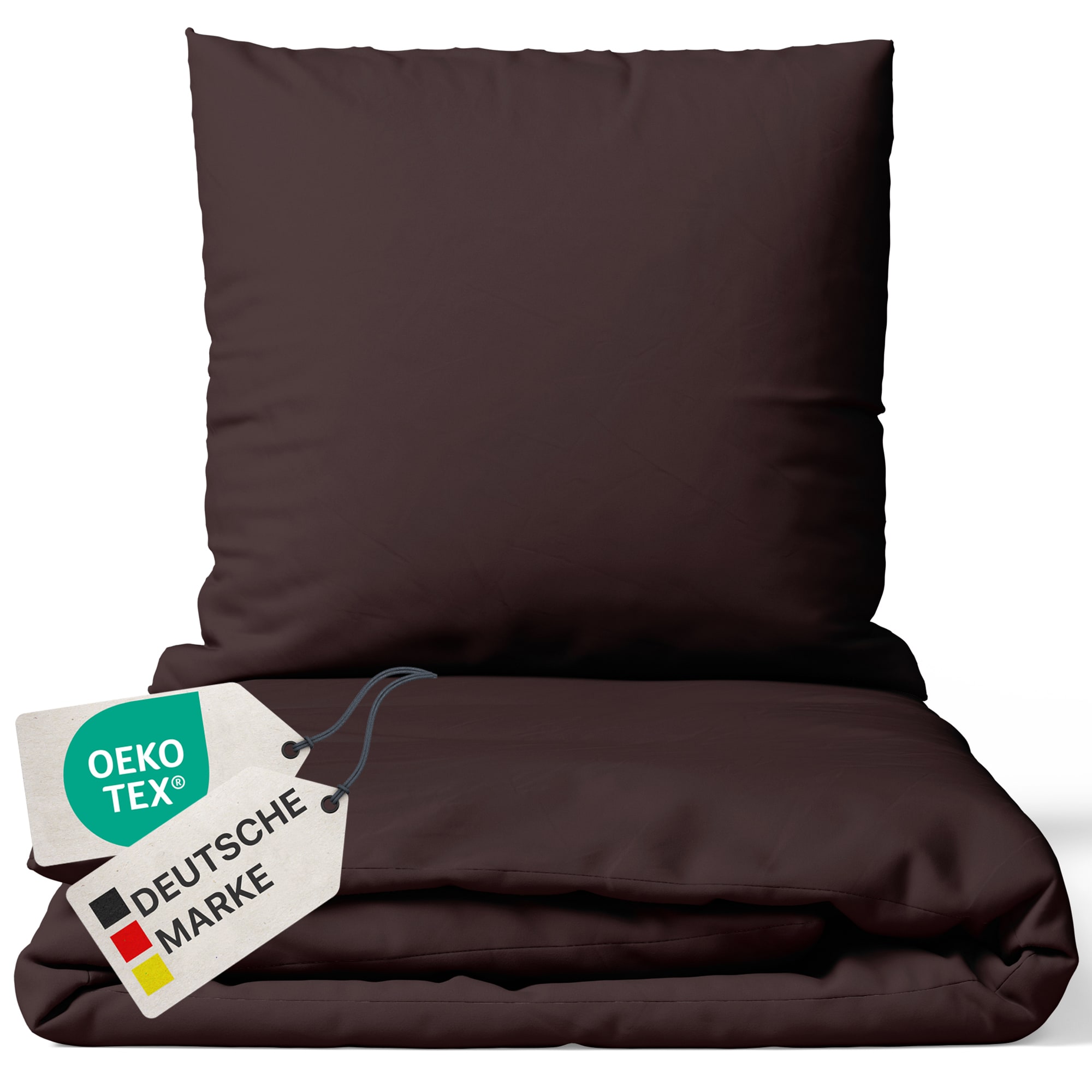 NYVI Bettw&auml;sche Set DreamScience Renforc&eacute; Uni - Atmungsaktiv & Weich - 100% Baumwolle - Mit Rei&szlig;verschluss Gr&ouml;&szlig;e:155x220 + 80x80 cm;Farbe:braun - Bild 1