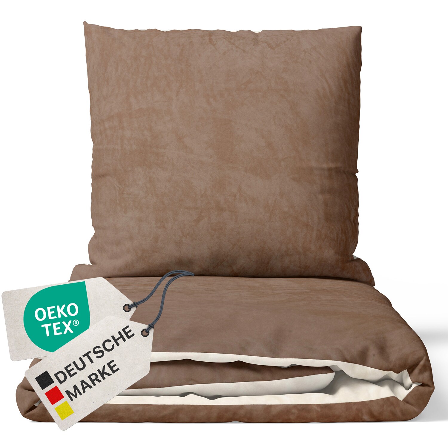 NYVI Winter Bettw&auml;sche Set DreamScience Cashmere Touch - Kuschelweich & W&auml;rmend - Mit Rei&szlig;verschluss Gr&ouml;&szlig;e:135x200 + 80x80 cm;Farbe:nougat/natur - Bild 1