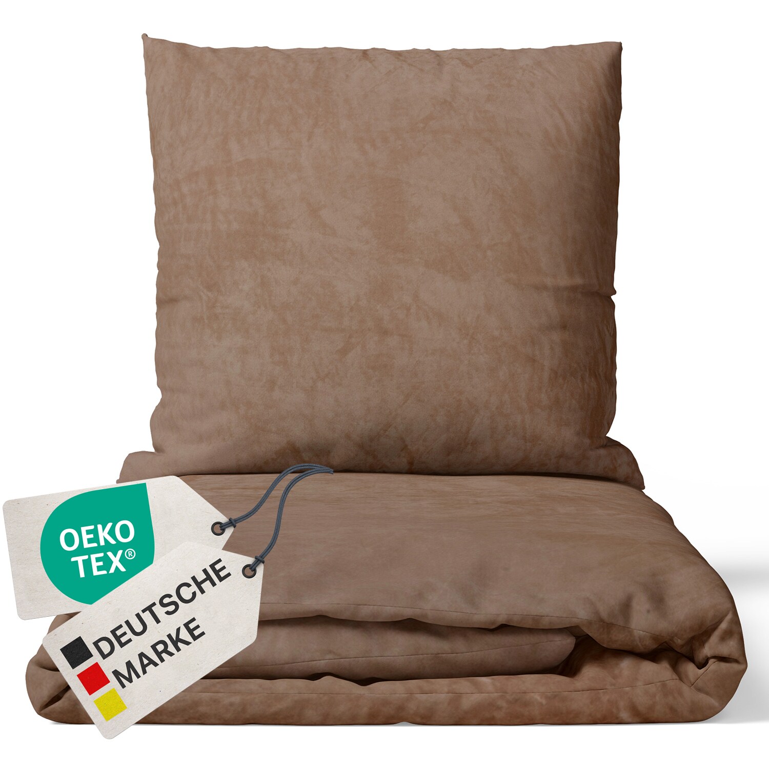 NYVI Winter Bettw&auml;sche Set DreamScience Cashmere Touch - Kuschelweich & W&auml;rmend - Mit Rei&szlig;verschluss Gr&ouml;&szlig;e:135x200 + 80x80 cm;Farbe:nougat - Bild 1