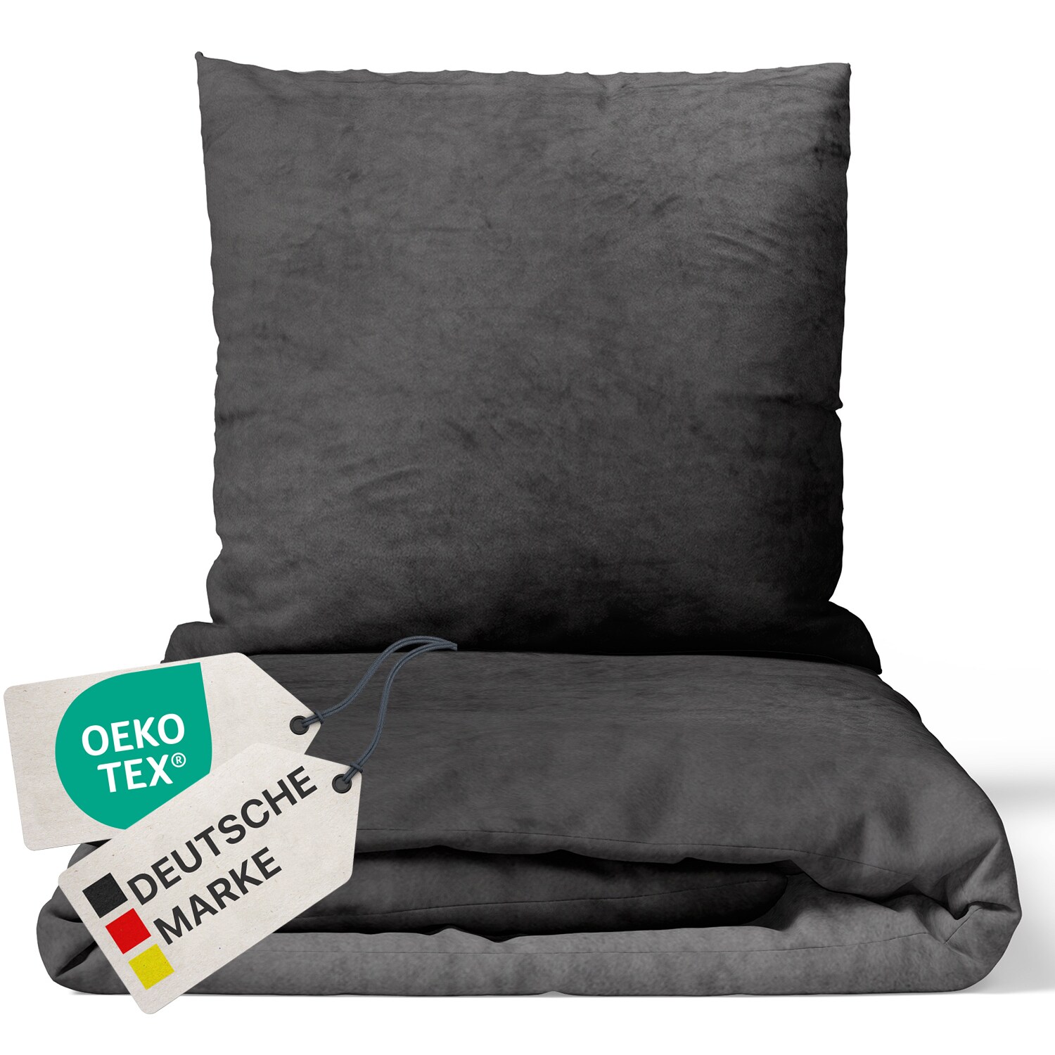 NYVI Winter Bettw&auml;sche Set DreamScience Cashmere Touch - Kuschelweich & W&auml;rmend - Mit Rei&szlig;verschluss Gr&ouml;&szlig;e:135x200 + 80x80 cm;Farbe:anthrazit - Bild 1