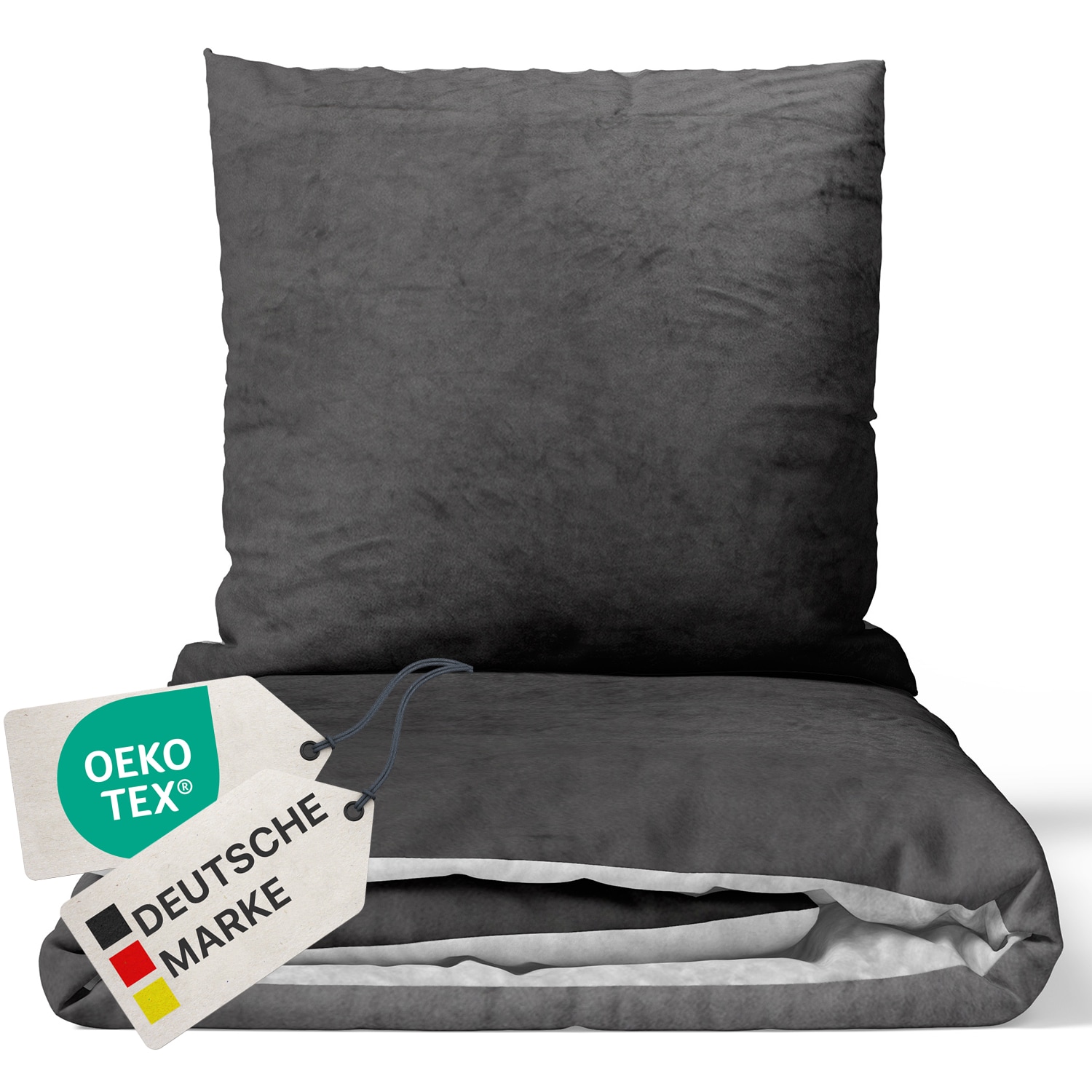 NYVI Winter Bettw&auml;sche Set DreamScience Cashmere Touch - Kuschelweich & W&auml;rmend - Mit Rei&szlig;verschluss Gr&ouml;&szlig;e:155x220 + 80x80 cm;Farbe:anthrazit/silber - Bild 1
