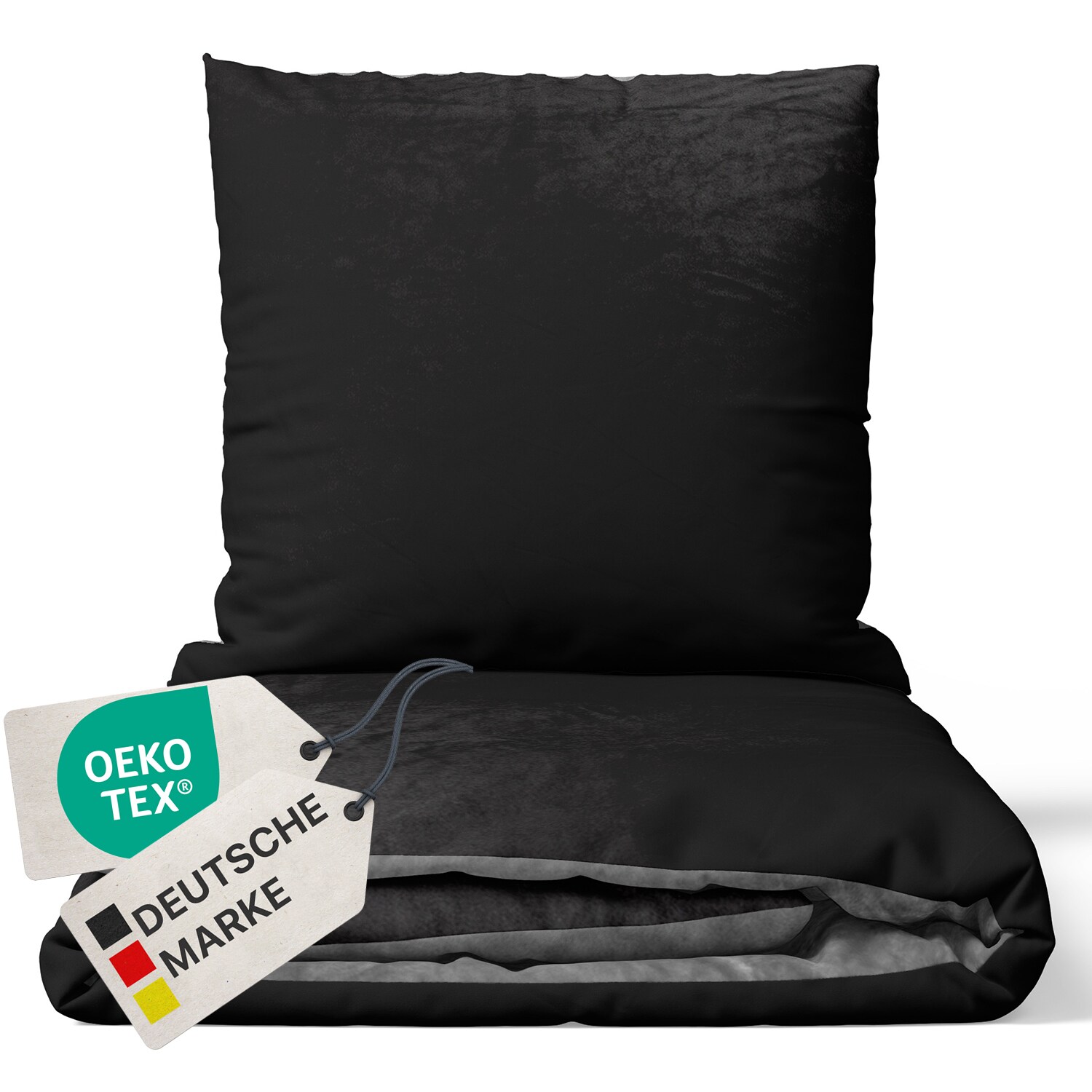 NYVI Winter Bettw&auml;sche Set DreamScience Cashmere Touch - Kuschelweich & W&auml;rmend - Mit Rei&szlig;verschluss Gr&ouml;&szlig;e:155x220 + 80x80 cm;Farbe:grau/schwarz - Bild 1