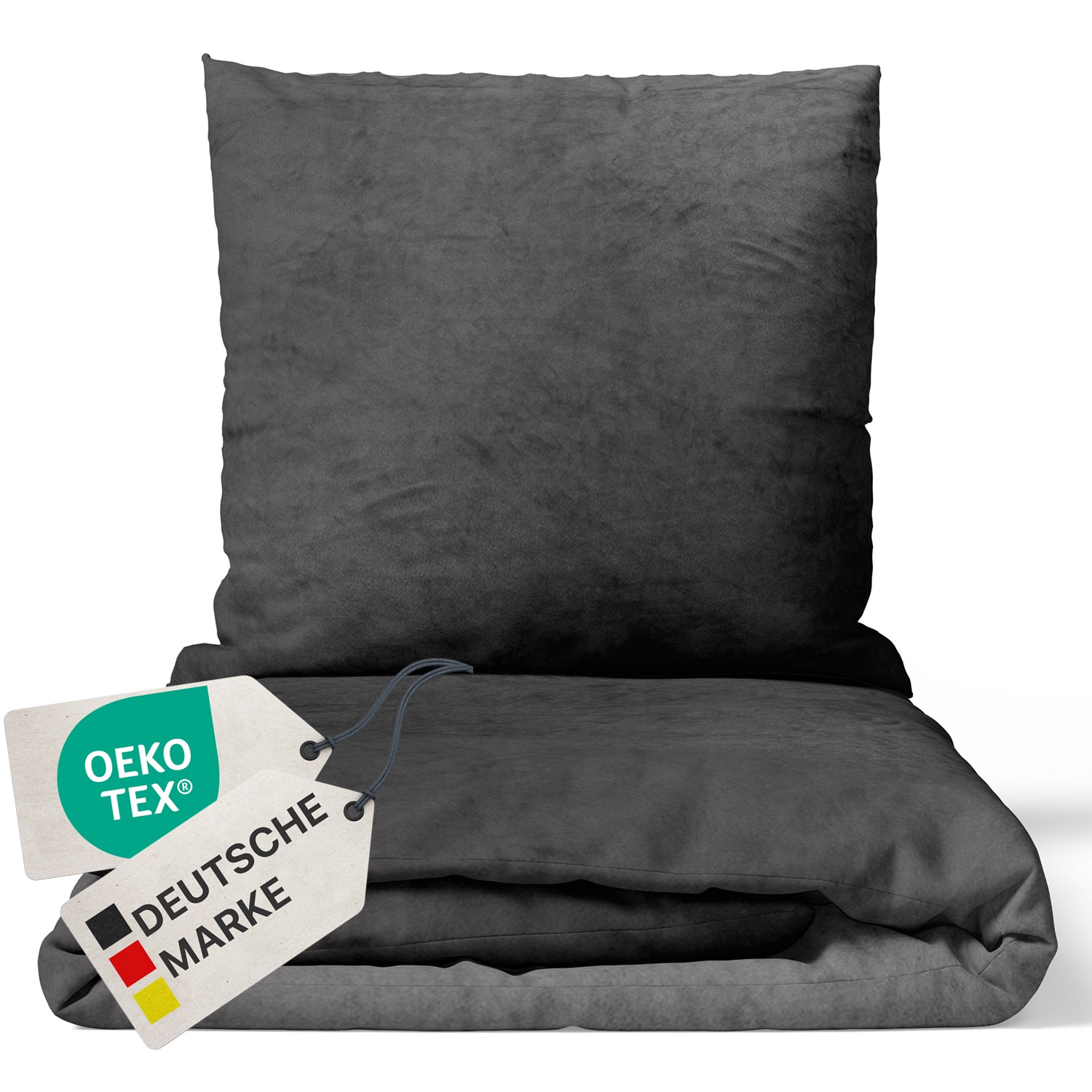 NYVI Winter Bettw&auml;sche Set DreamScience Cashmere Touch - Kuschelweich & W&auml;rmend - Mit Rei&szlig;verschluss Farbe:anthrazit;Gr&ouml;&szlig;e:155x220 + 80x80 cm - Bild 1