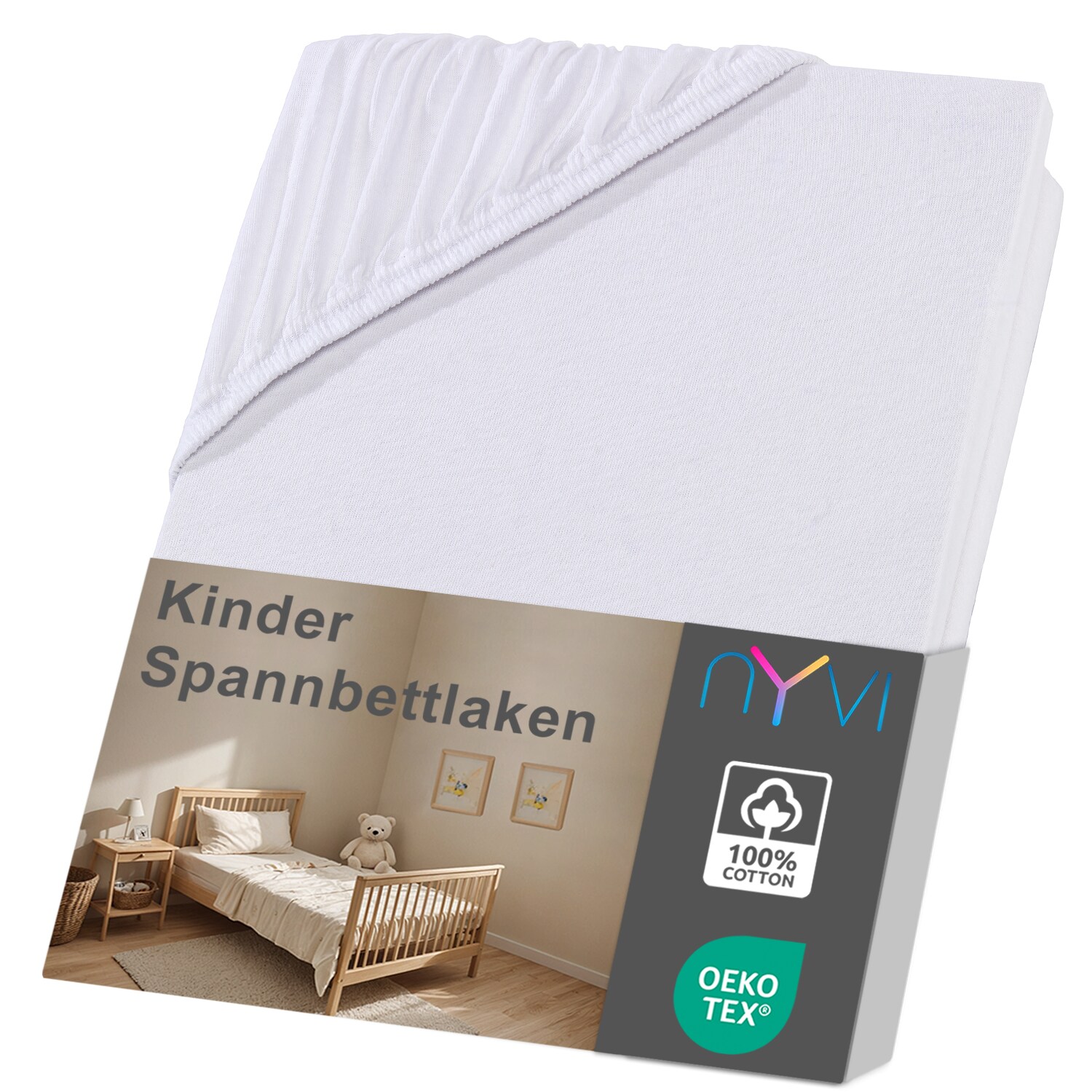 NYVI Kinder Spannbettlaken Junior f&uuml;r Kinderbettmatratzen bis 12cm H&ouml;he - Weich & Anschmiegsam, Rundumgummizug, B&uuml;gelfrei Gr&ouml;&szlig;e:70x140 cm;Farbe:wei&szlig; - Bild 1