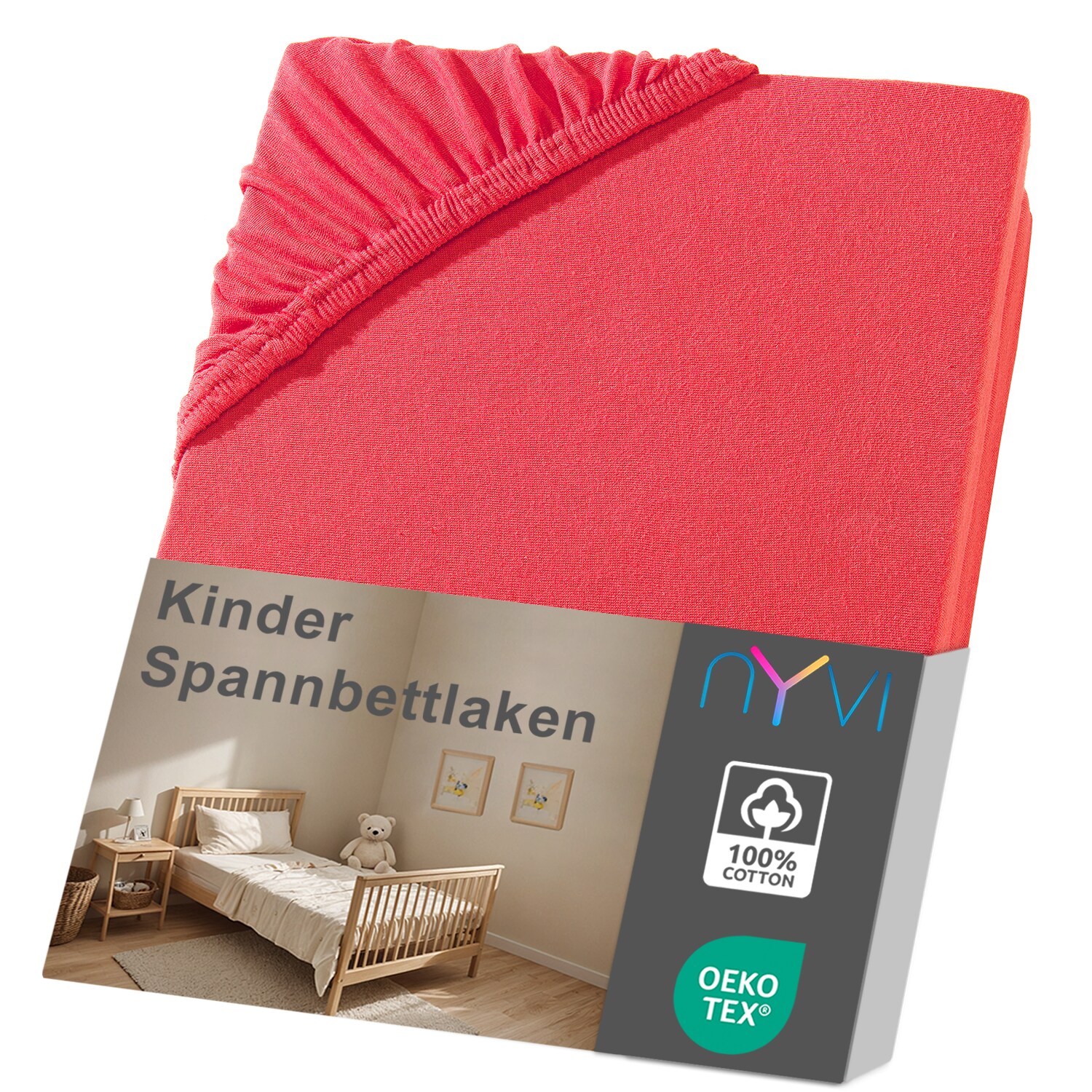 NYVI Kinder Spannbettlaken Junior f&uuml;r Kinderbettmatratzen bis 12cm H&ouml;he - Weich & Anschmiegsam, Rundumgummizug, B&uuml;gelfrei Gr&ouml;&szlig;e:70x140 cm;Farbe:rot - Bild 1