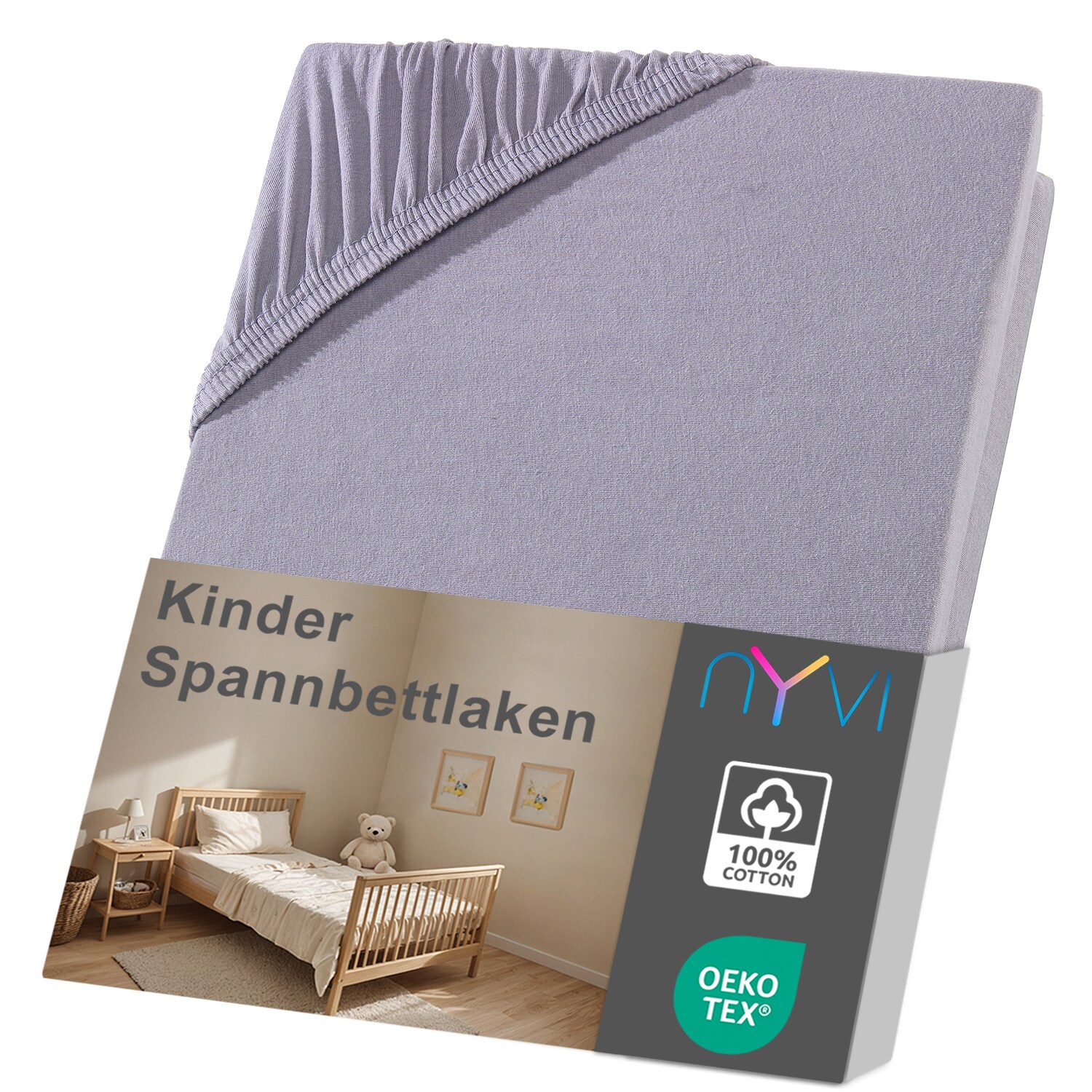 NYVI Kinder Spannbettlaken Junior f&uuml;r Kinderbettmatratzen bis 12cm H&ouml;he - Weich & Anschmiegsam, Rundumgummizug, B&uuml;gelfrei Gr&ouml;&szlig;e:70x140 cm;Farbe:grau - Bild 1