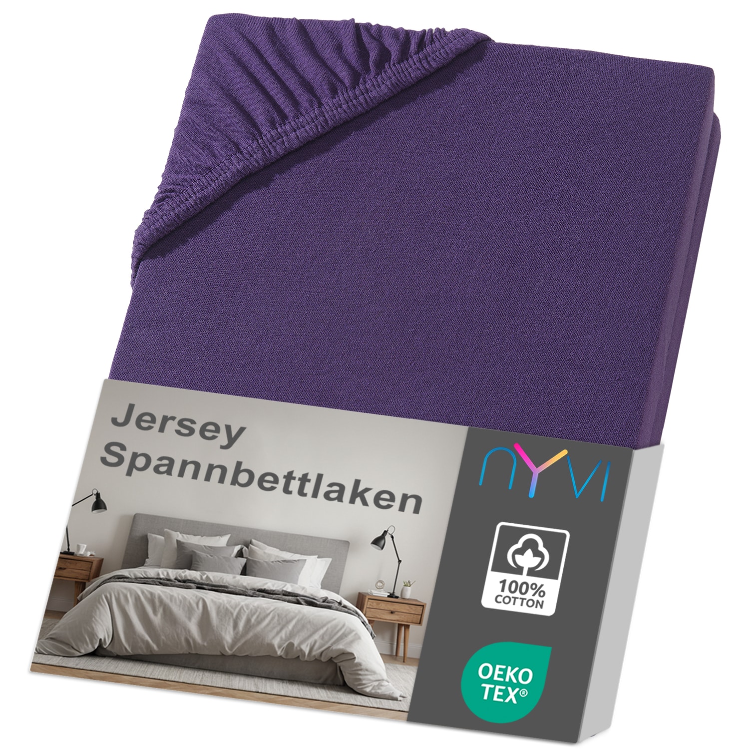 NYVI Jersey Spannbettlaken DreamScience f&uuml;r Matratzen bis 22 cm H&ouml;he - Weich & Anschmiegsam, Rundumgummizug, B&uuml;gelfrei Farbe:aubergine;Gr&ouml;&szlig;e:90x200 - 100x200 cm - Bild 1