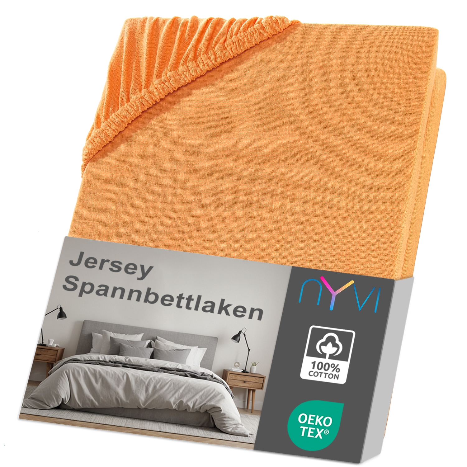 NYVI Jersey Spannbettlaken DreamScience f&uuml;r Matratzen bis 22 cm H&ouml;he - Weich & Anschmiegsam, Rundumgummizug, B&uuml;gelfrei Farbe:orange;Gr&ouml;&szlig;e:90x200 - 100x200 cm - Bild 1