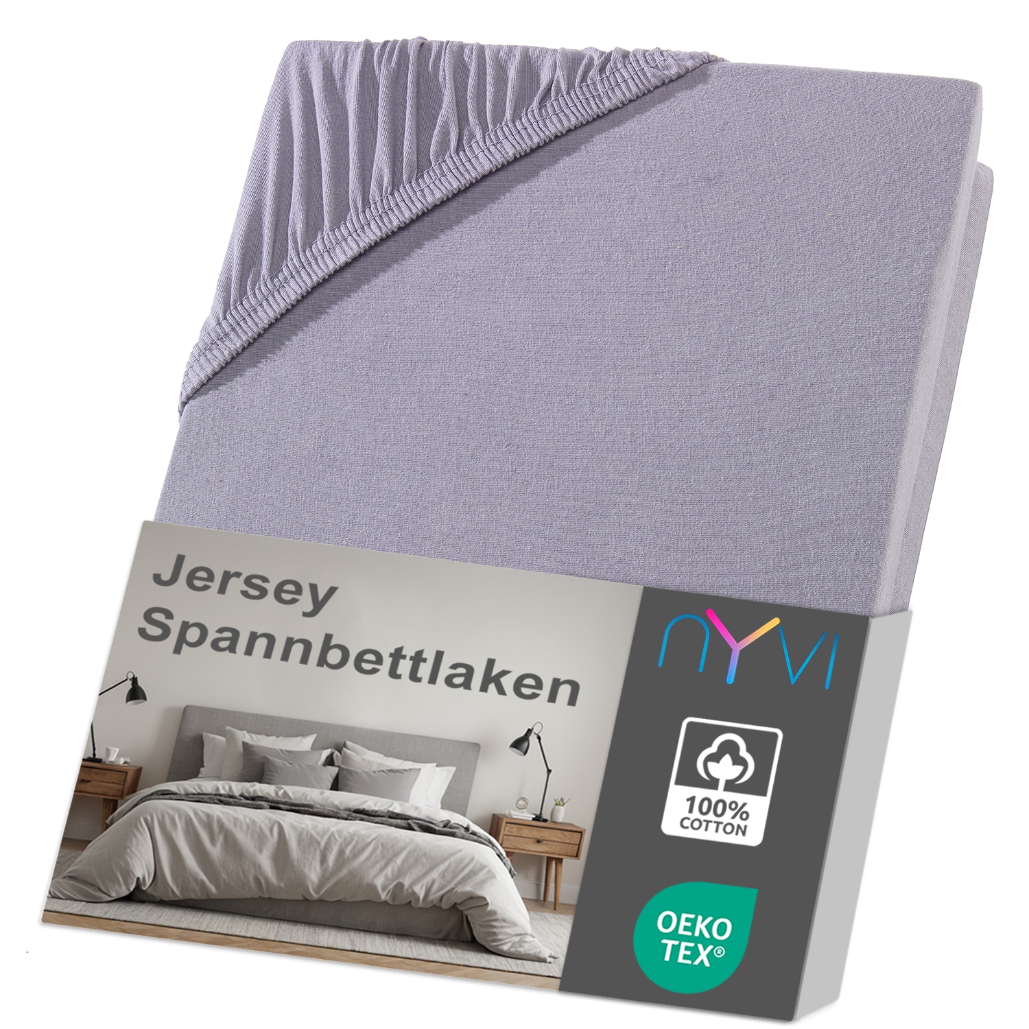 NYVI Jersey Spannbettlaken DreamScience f&uuml;r Matratzen bis 22 cm H&ouml;he - Weich & Anschmiegsam, Rundumgummizug, B&uuml;gelfrei Farbe:grau;Gr&ouml;&szlig;e:90x200 - 100x200 cm - Bild 1