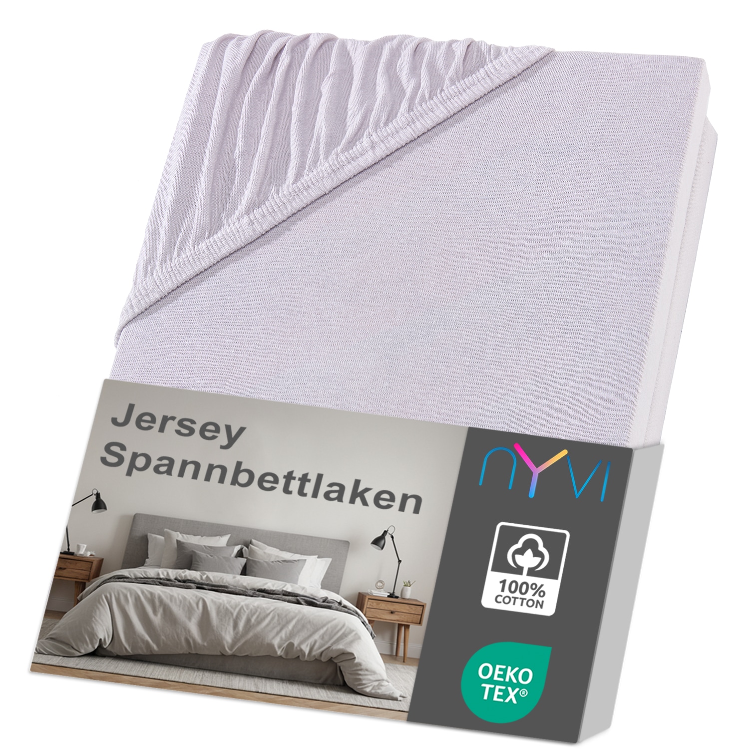 NYVI Jersey Spannbettlaken DreamScience f&uuml;r Matratzen bis 22 cm H&ouml;he - Weich & Anschmiegsam, Rundumgummizug, B&uuml;gelfrei Farbe:silber;Gr&ouml;&szlig;e:90x200 - 100x200 cm - Bild 1