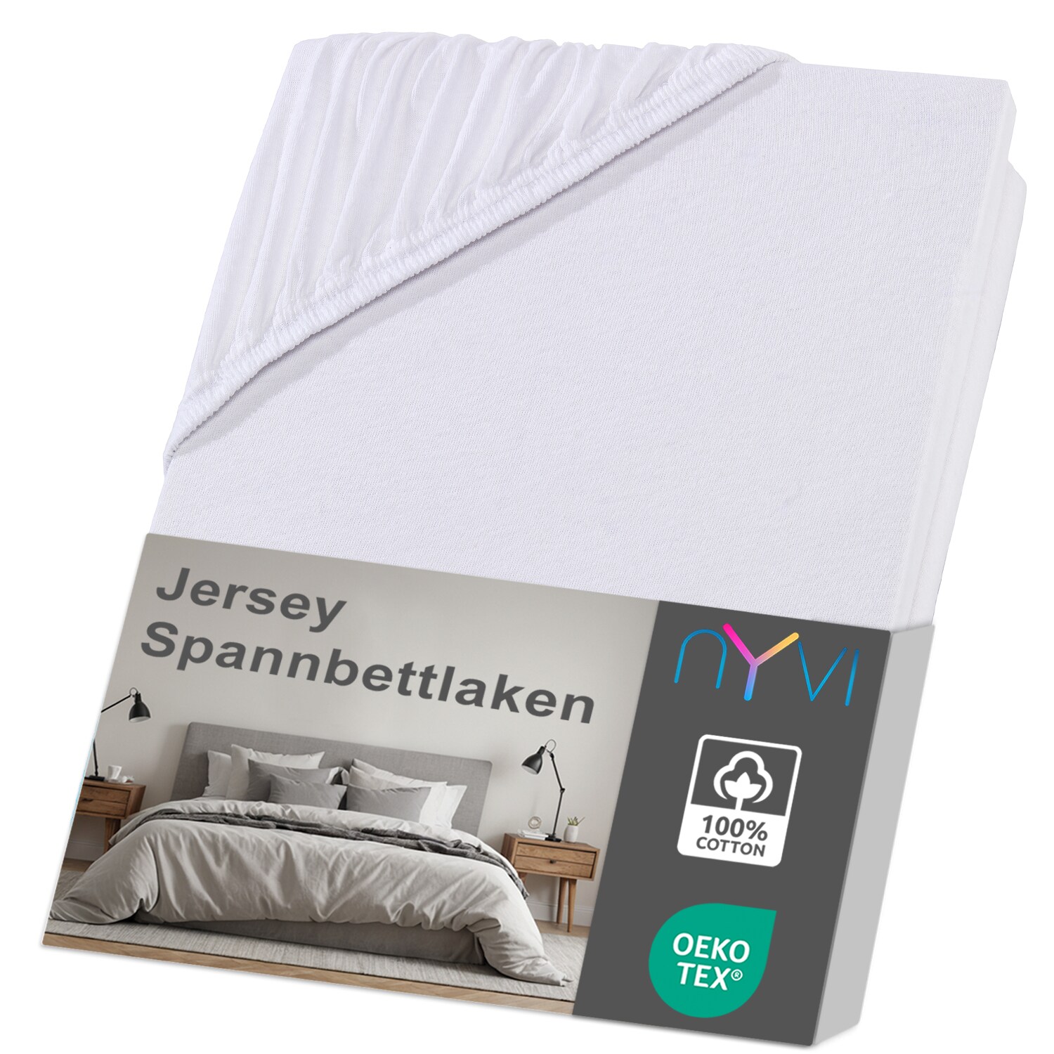 NYVI Jersey Spannbettlaken DreamScience f&uuml;r Matratzen bis 22 cm H&ouml;he - Weich & Anschmiegsam, Rundumgummizug, B&uuml;gelfrei Farbe:wei&szlig;;Gr&ouml;&szlig;e:140x200 - 160x200 cm - Bild 1