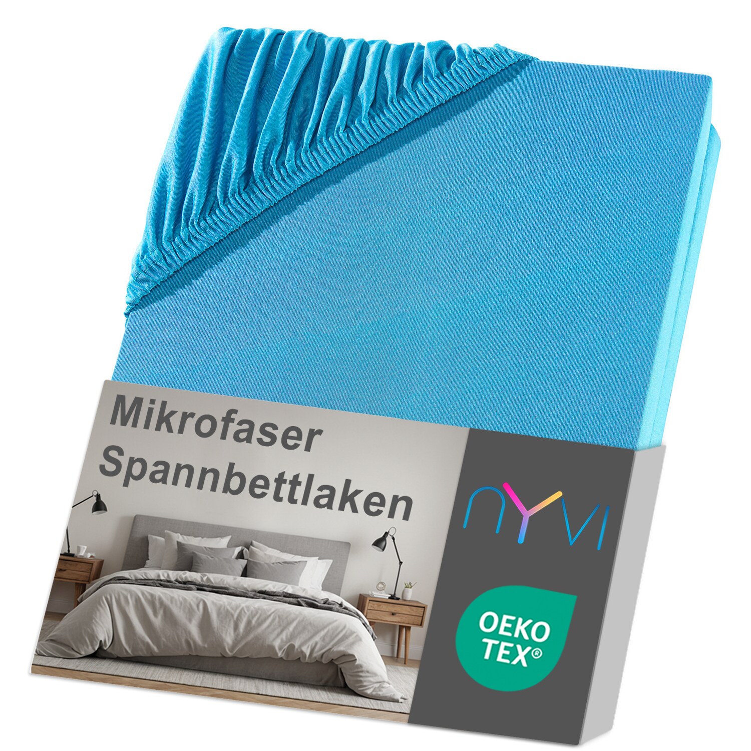 NYVI Spannbettlaken DreamScience Mikrofaser - Weich & Anschmiegsam, Rundumgummizug, B&uuml;gelfrei Farbe:t&uuml;rkis;Gr&ouml;&szlig;e:140x200 - 160x200 cm - Bild 1