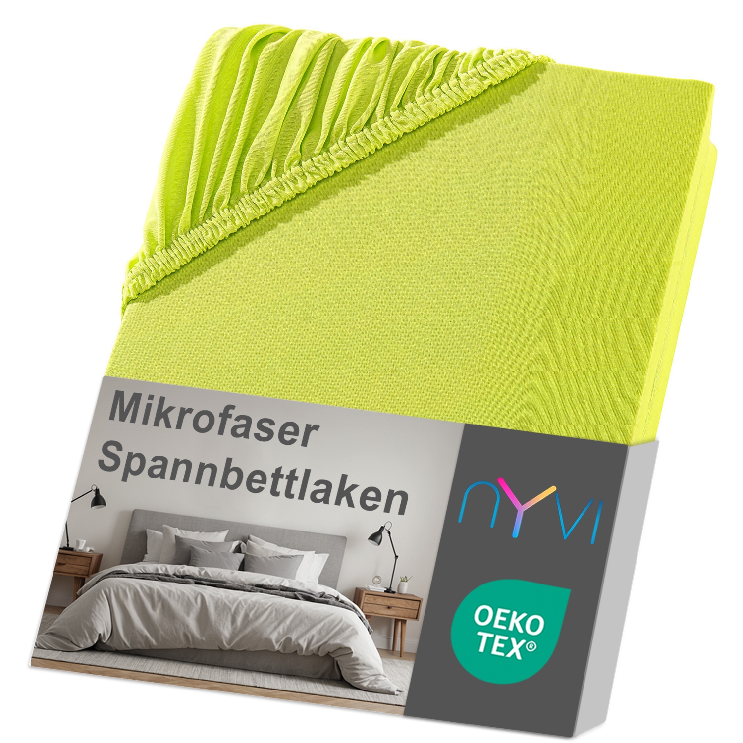 NYVI Spannbettlaken DreamScience Mikrofaser - Weich & Anschmiegsam, Rundumgummizug, B&uuml;gelfrei Farbe:apfelgr&uuml;n;Gr&ouml;&szlig;e:140x200 - 160x200 cm - Bild 1