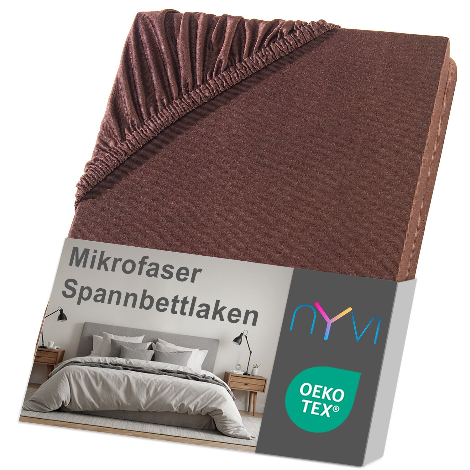 NYVI Spannbettlaken DreamScience Mikrofaser - Weich & Anschmiegsam, Rundumgummizug, B&uuml;gelfrei Farbe:braun;Gr&ouml;&szlig;e:180 - 200x220 + 40 cm Boxspringbett - Bild 1