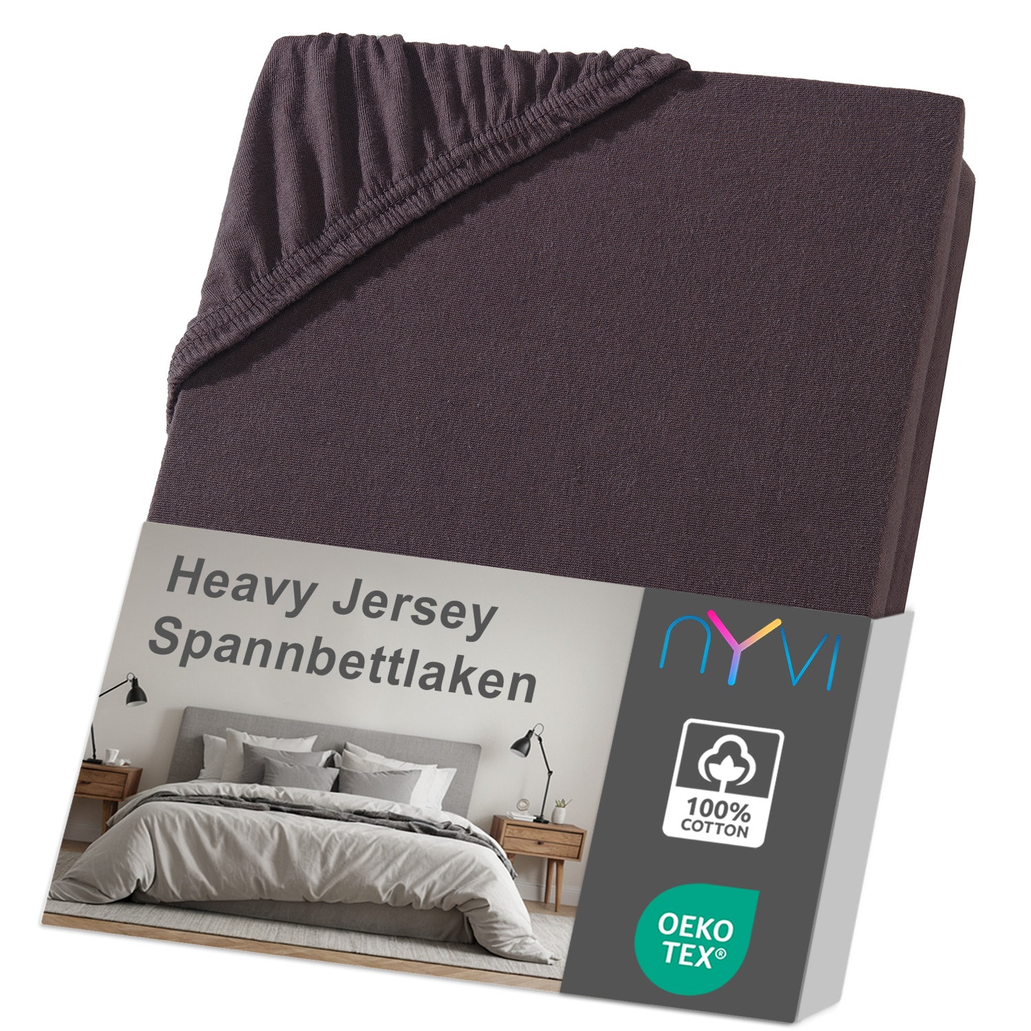 NYVI Spannbettlaken DreamScience Heavy Jersey  - Spannbetttuch, Formstabil, 160g/m&sup2;, Rundum-Gummizug, B&uuml;gelfrei Farbe:braun;Gr&ouml;&szlig;e:90x200 - 100x200 cm - Bild 1