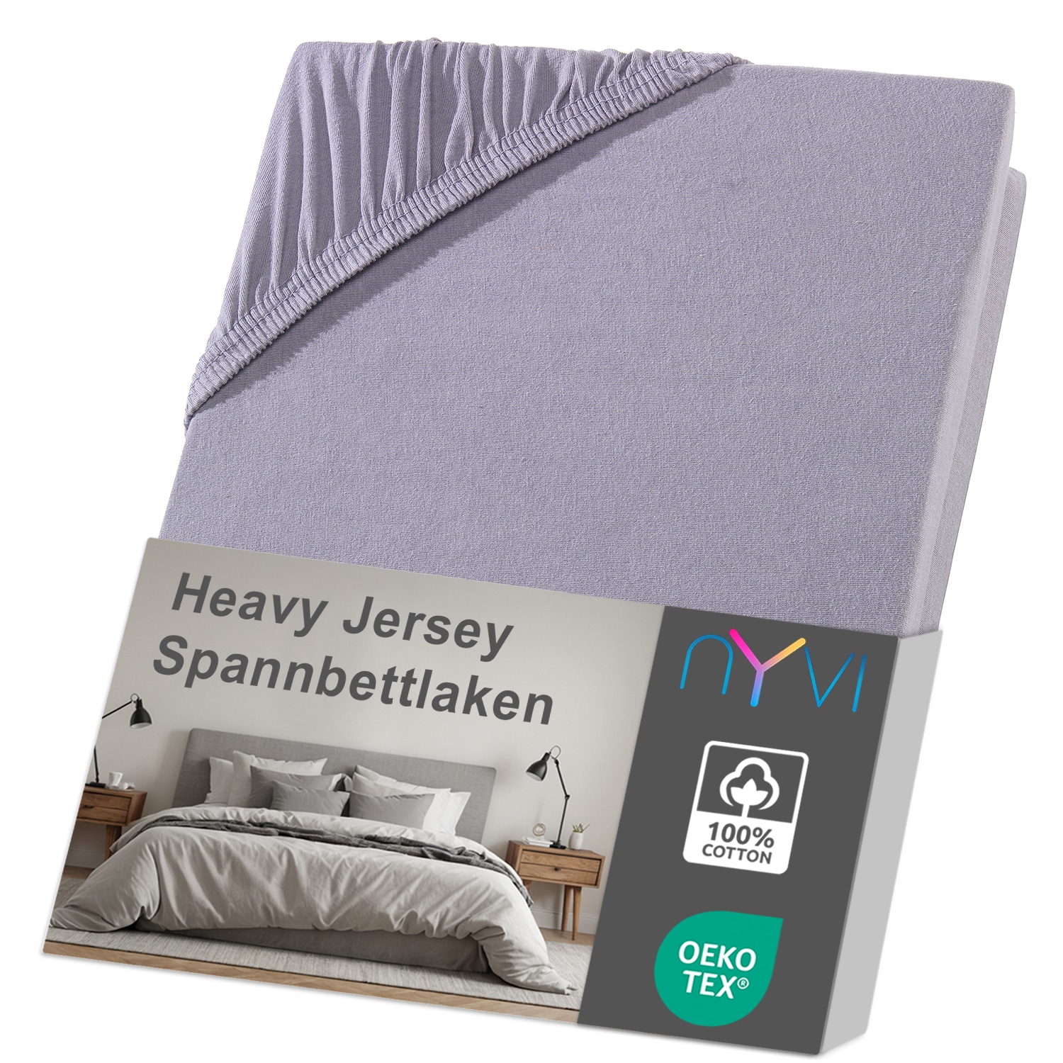 NYVI Spannbettlaken DreamScience Heavy Jersey  - Spannbetttuch, Formstabil, 160g/m&sup2;, Rundum-Gummizug, B&uuml;gelfrei Farbe:grau;Gr&ouml;&szlig;e:120x200 - 130x200 cm - Bild 1
