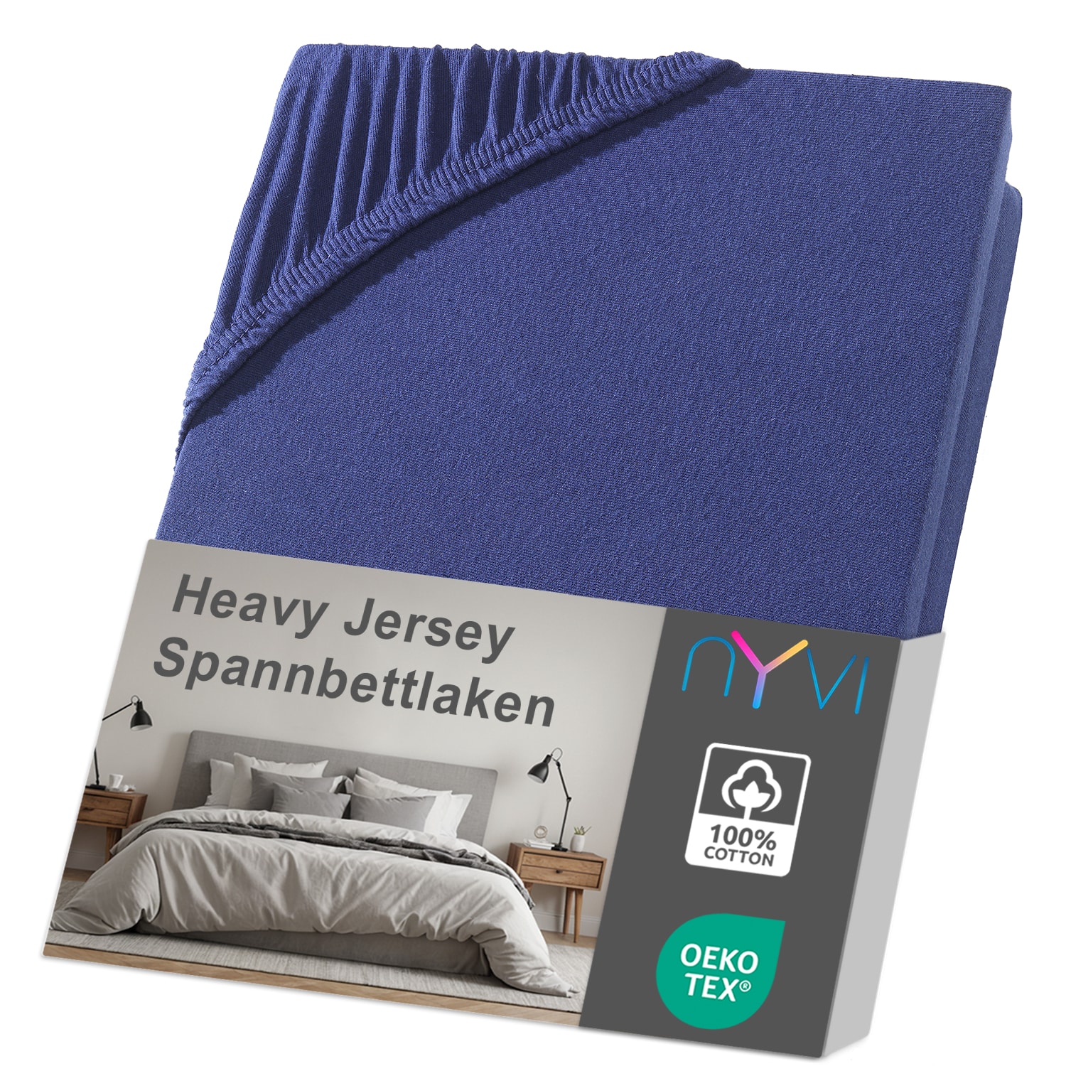 NYVI Spannbettlaken DreamScience Heavy Jersey  - Spannbetttuch, Formstabil, 160g/m&sup2;, Rundum-Gummizug, B&uuml;gelfrei Farbe:navyblau;Gr&ouml;&szlig;e:180 - 200x220 + 40 cm Boxspringbett - Bild 1