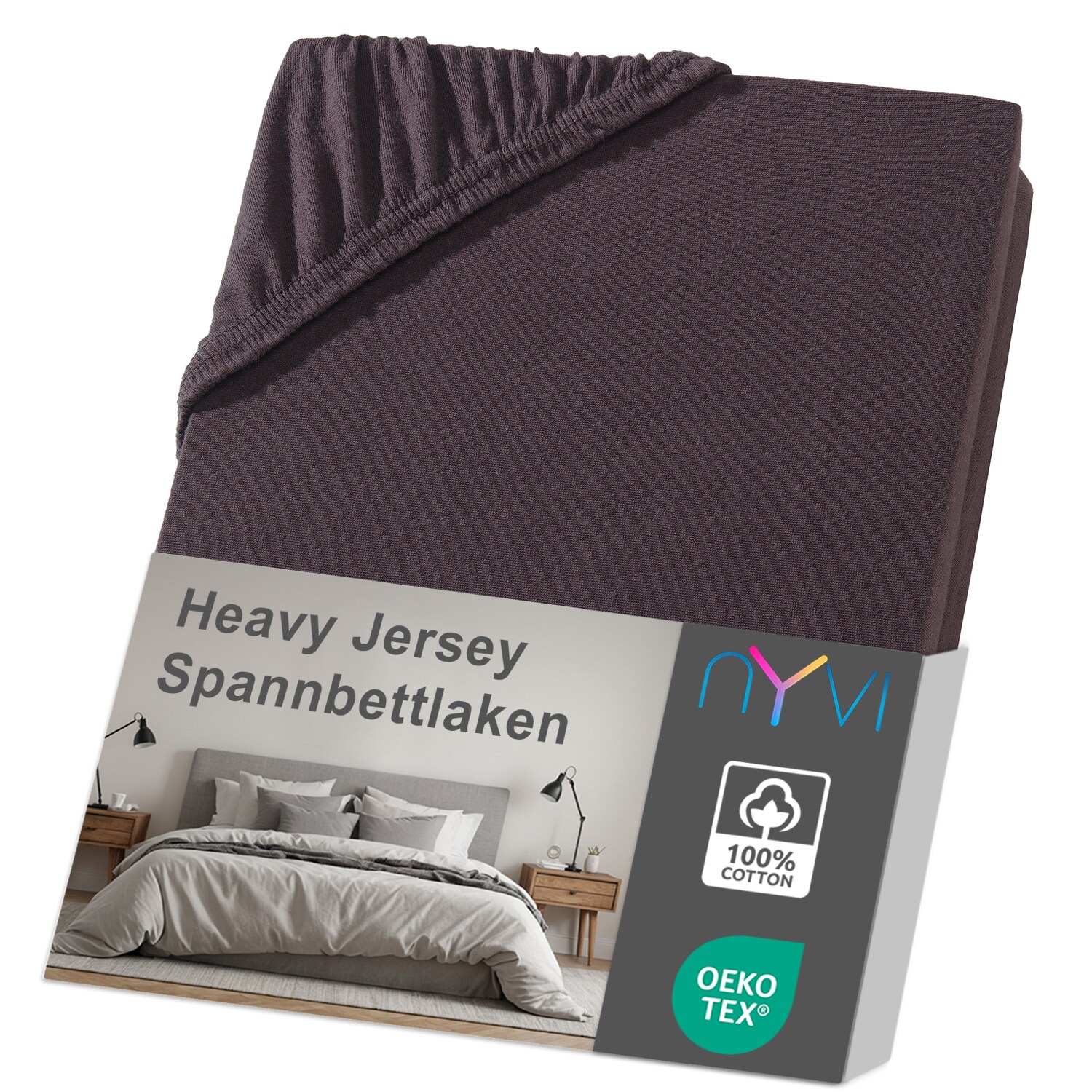 NYVI Spannbettlaken DreamScience Heavy Jersey  - Spannbetttuch, Formstabil, 160g/m&sup2;, Rundum-Gummizug, B&uuml;gelfrei Farbe:braun;Gr&ouml;&szlig;e:140x200 - 160x200 + 15 cm Topper - Bild 1