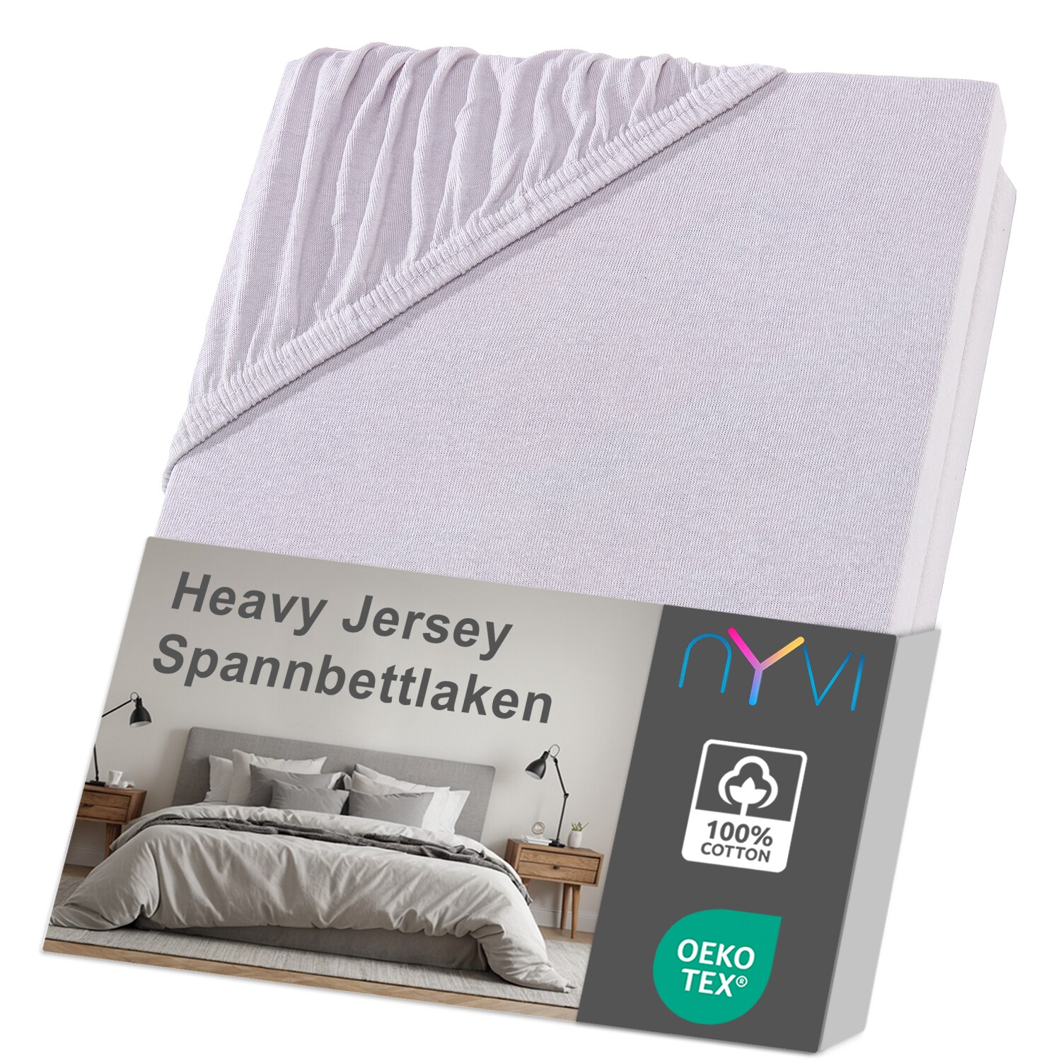 NYVI Spannbettlaken DreamScience Heavy Jersey  - Spannbetttuch, Formstabil, 160g/m&sup2;, Rundum-Gummizug, B&uuml;gelfrei Farbe:silber;Gr&ouml;&szlig;e:180 - 200x200 + 15 cm Split Topper - Bild 1