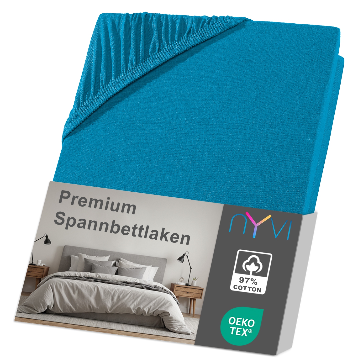 NYVI Spannbettlaken DreamScience Premium - Komfort Spannbetttuch, 190g/m&sup2;, Einlaufschutz, B&uuml;gelfrei, mit Gummizug Farbe:petrol;Gr&ouml;&szlig;e:180 - 200x220 + 40 cm Boxspringbett - Bild 1
