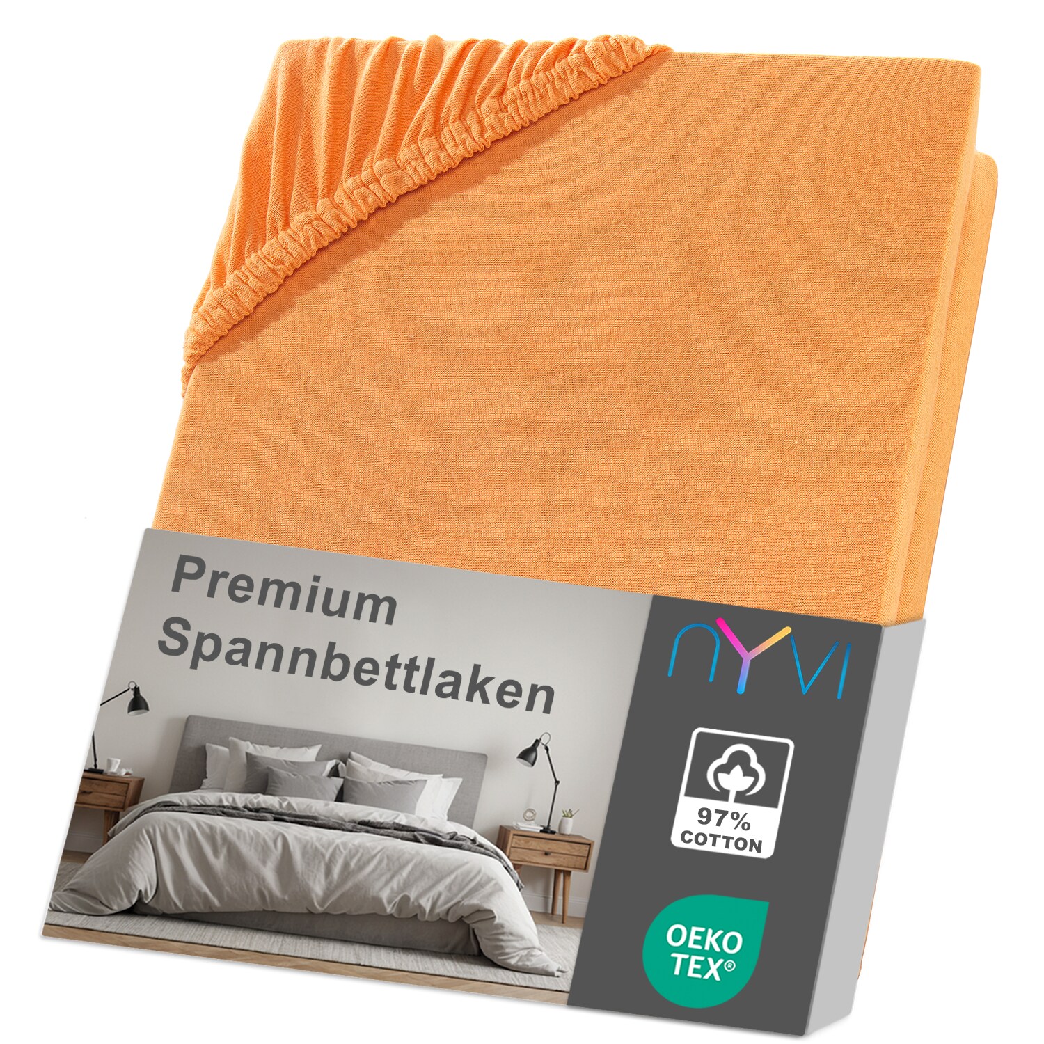 NYVI Spannbettlaken DreamScience Premium - Komfort Spannbetttuch, 190g/m&sup2;, Einlaufschutz, B&uuml;gelfrei, mit Gummizug Farbe:orange;Gr&ouml;&szlig;e:180 - 200x220 + 40 cm Boxspringbett - Bild 1