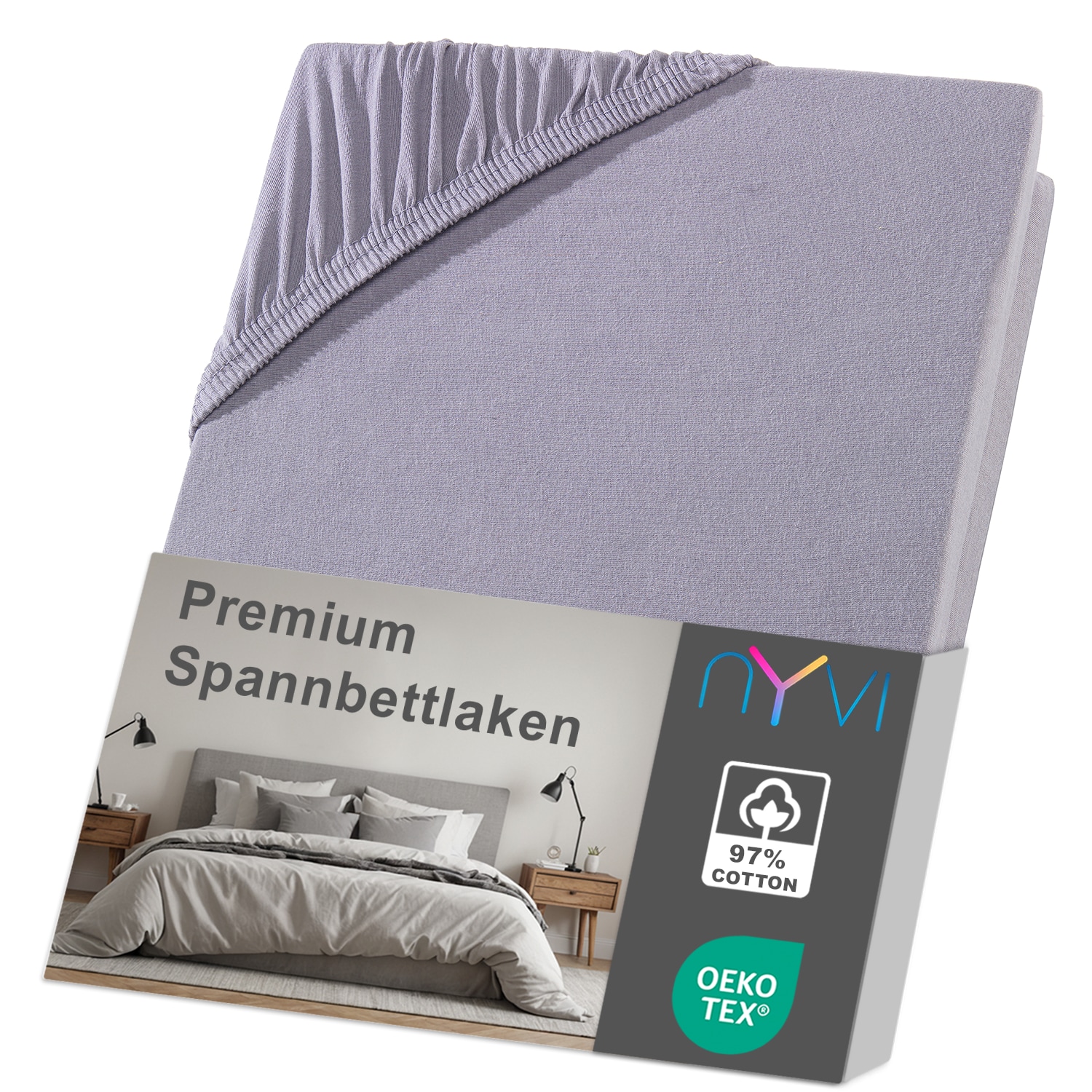 NYVI Spannbettlaken DreamScience Premium - Komfort Spannbetttuch, 190g/m&sup2;, Einlaufschutz, B&uuml;gelfrei, mit Gummizug Farbe:grau;Gr&ouml;&szlig;e:180 - 200x220 + 40 cm Boxspringbett - Bild 1