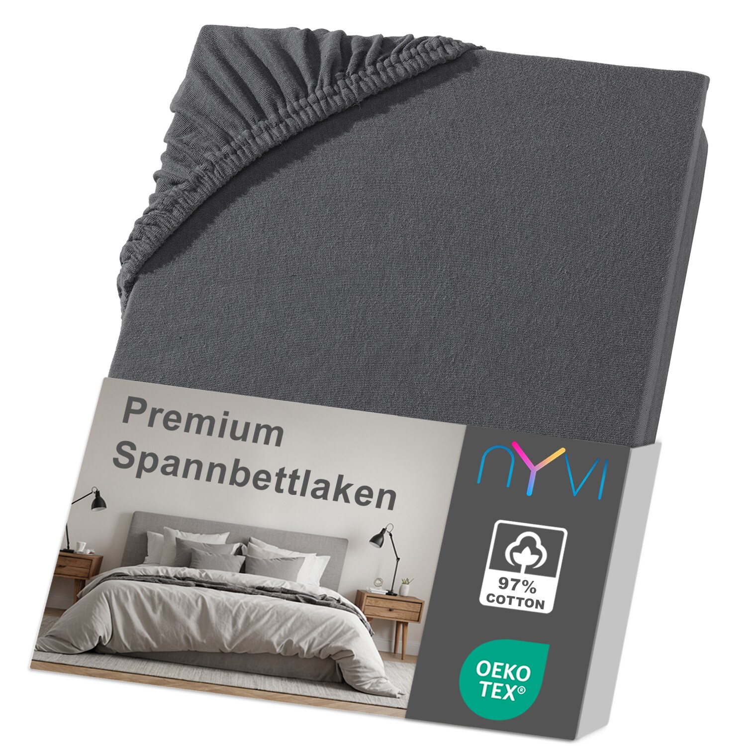 NYVI Spannbettlaken DreamScience Premium - Komfort Spannbetttuch, 190g/m&sup2;, Einlaufschutz, B&uuml;gelfrei, mit Gummizug Farbe:anthrazit;Gr&ouml;&szlig;e:180 - 200x220 + 40 cm Boxspringbett - Bild 1