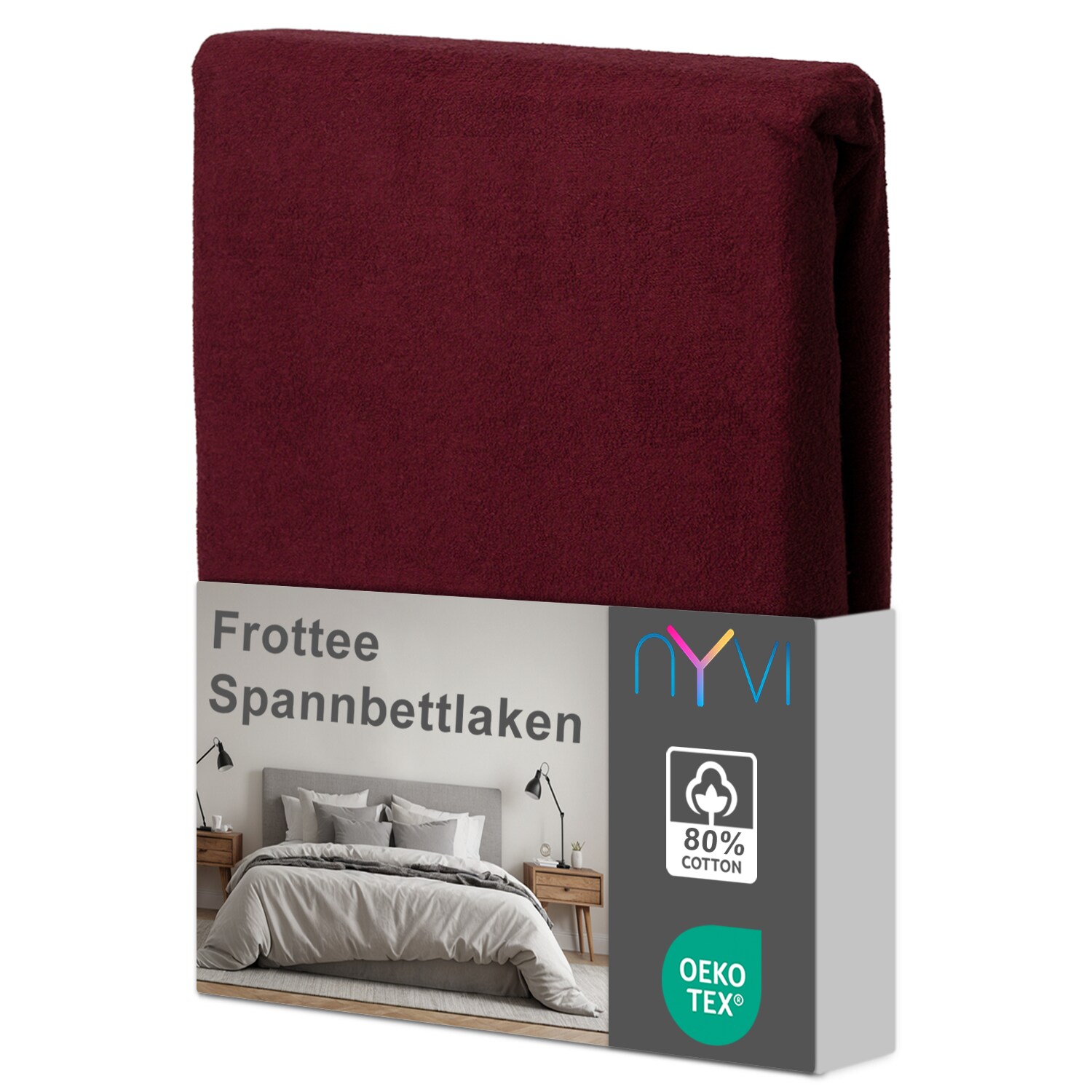 NYVI Spannbettlaken DreamScience Frottee - Warm und Kuschelig, hohe Feuchtigkeitsaufnahme, schnell trocknend - Frottier Spannbetttuch Bettlaken Farbe:bordeaux;Gr&ouml;&szlig;e:90x200 - 100x200 cm - Bild 1