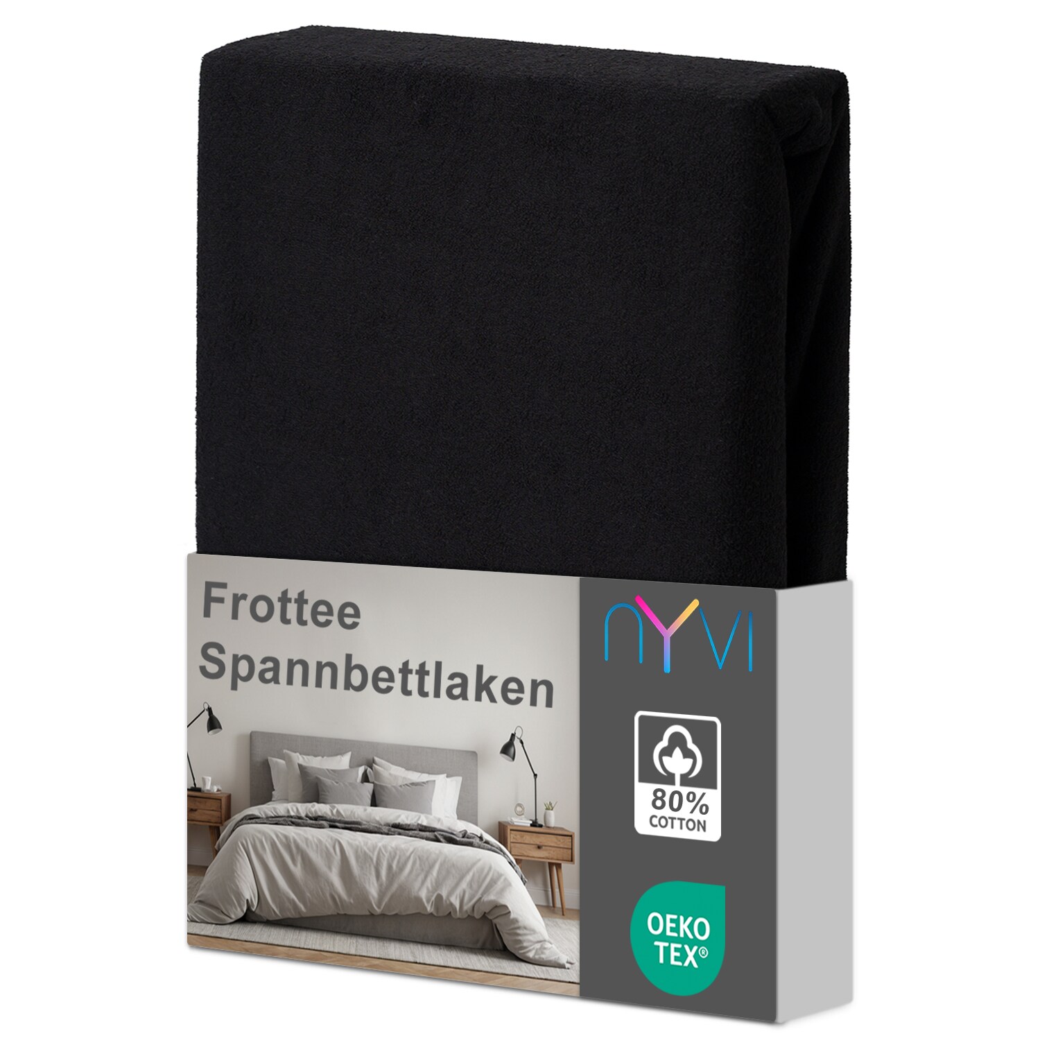 NYVI Spannbettlaken DreamScience Frottee - Warm und Kuschelig, hohe Feuchtigkeitsaufnahme, schnell trocknend - Frottier Spannbetttuch Bettlaken Farbe:schwarz;Gr&ouml;&szlig;e:90x200 - 100x200 cm - Bild 1