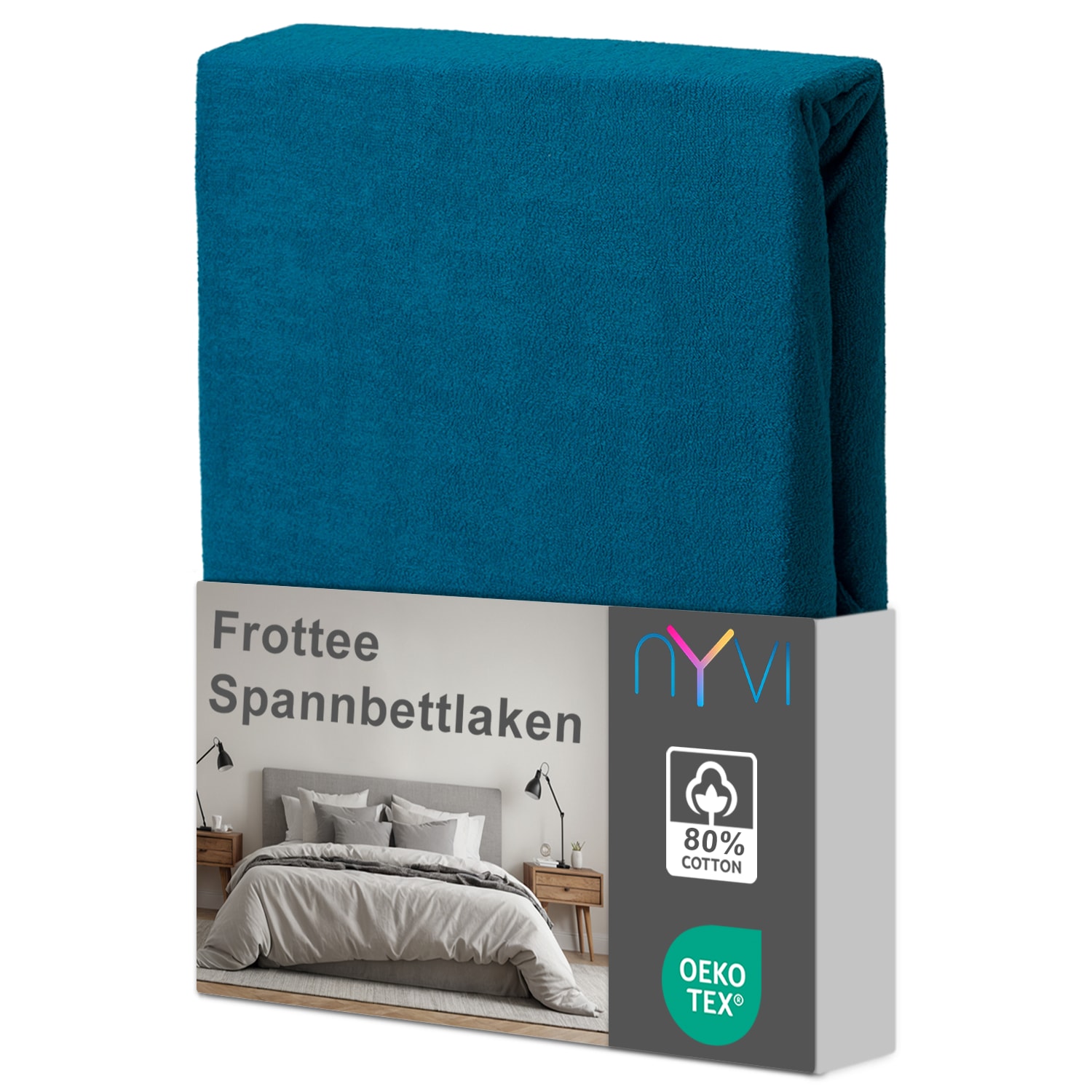 NYVI Spannbettlaken DreamScience Frottee - Warm und Kuschelig, hohe Feuchtigkeitsaufnahme, schnell trocknend - Frottier Spannbetttuch Bettlaken Farbe:petrol;Gr&ouml;&szlig;e:140x200 - 160x200 cm - Bild 1