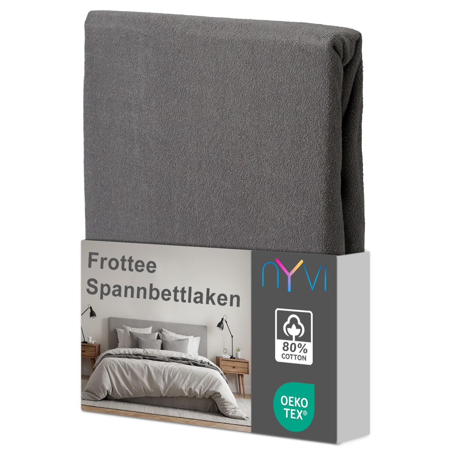 NYVI Spannbettlaken DreamScience Frottee - Warm und Kuschelig, hohe Feuchtigkeitsaufnahme, schnell trocknend - Frottier Spannbetttuch Bettlaken Farbe:grau;Gr&ouml;&szlig;e:140x200 - 160x200 cm - Bild 1