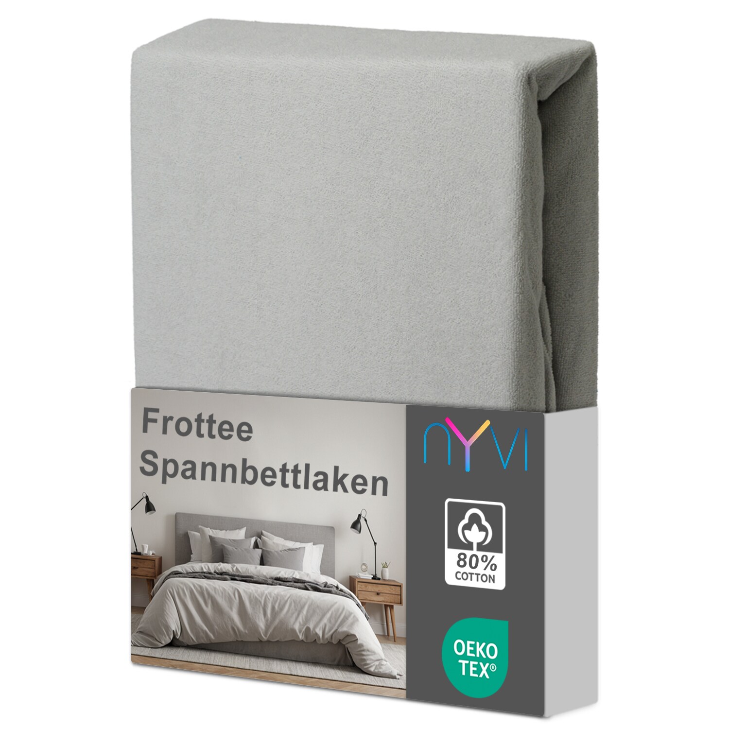 NYVI Spannbettlaken DreamScience Frottee - Warm und Kuschelig, hohe Feuchtigkeitsaufnahme, schnell trocknend - Frottier Spannbetttuch Bettlaken Farbe:silber;Gr&ouml;&szlig;e:140x200 - 160x200 cm - Bild 1