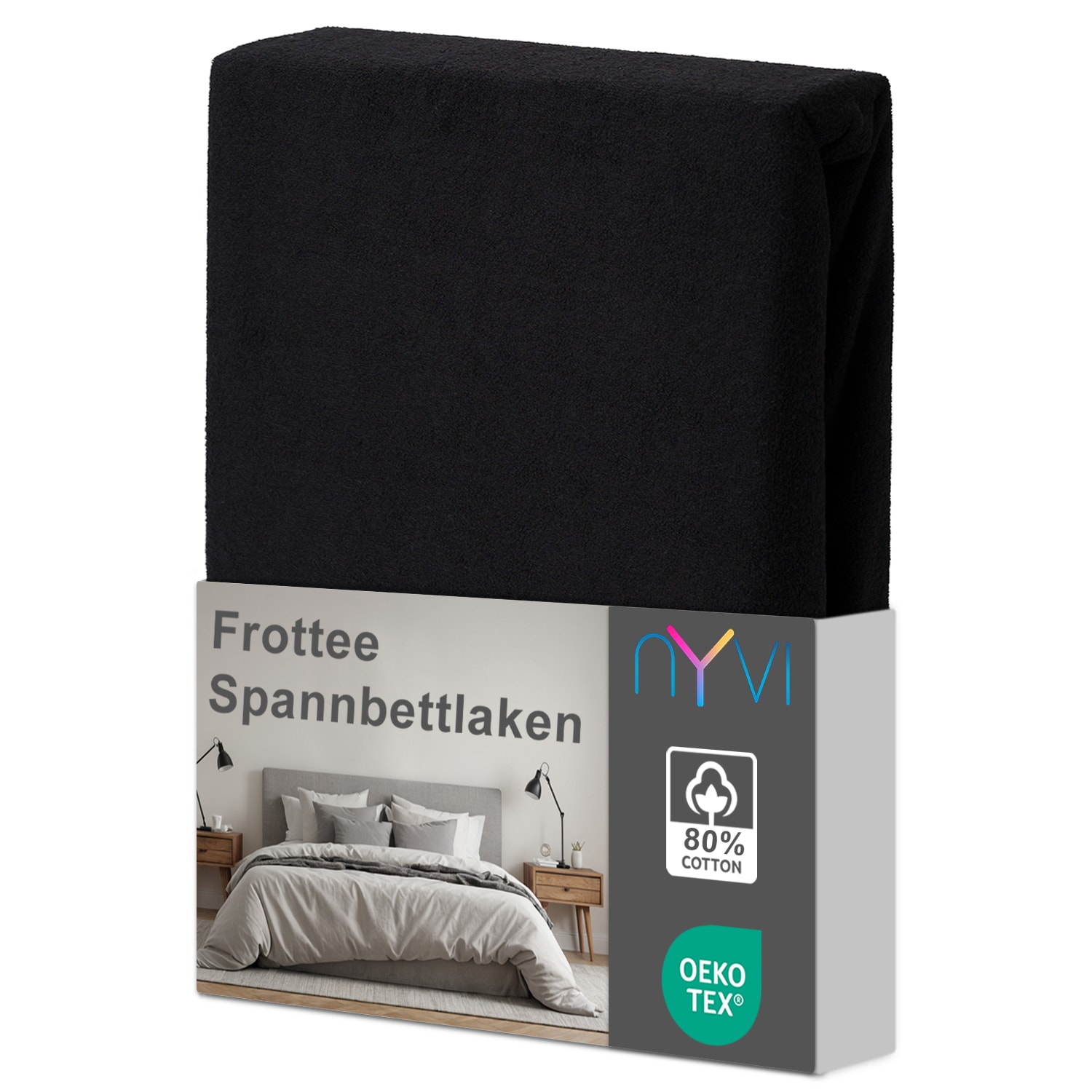 NYVI Spannbettlaken DreamScience Frottee - Warm und Kuschelig, hohe Feuchtigkeitsaufnahme, schnell trocknend - Frottier Spannbetttuch Bettlaken Farbe:schwarz;Gr&ouml;&szlig;e:140x200 - 160x200 cm - Bild 1