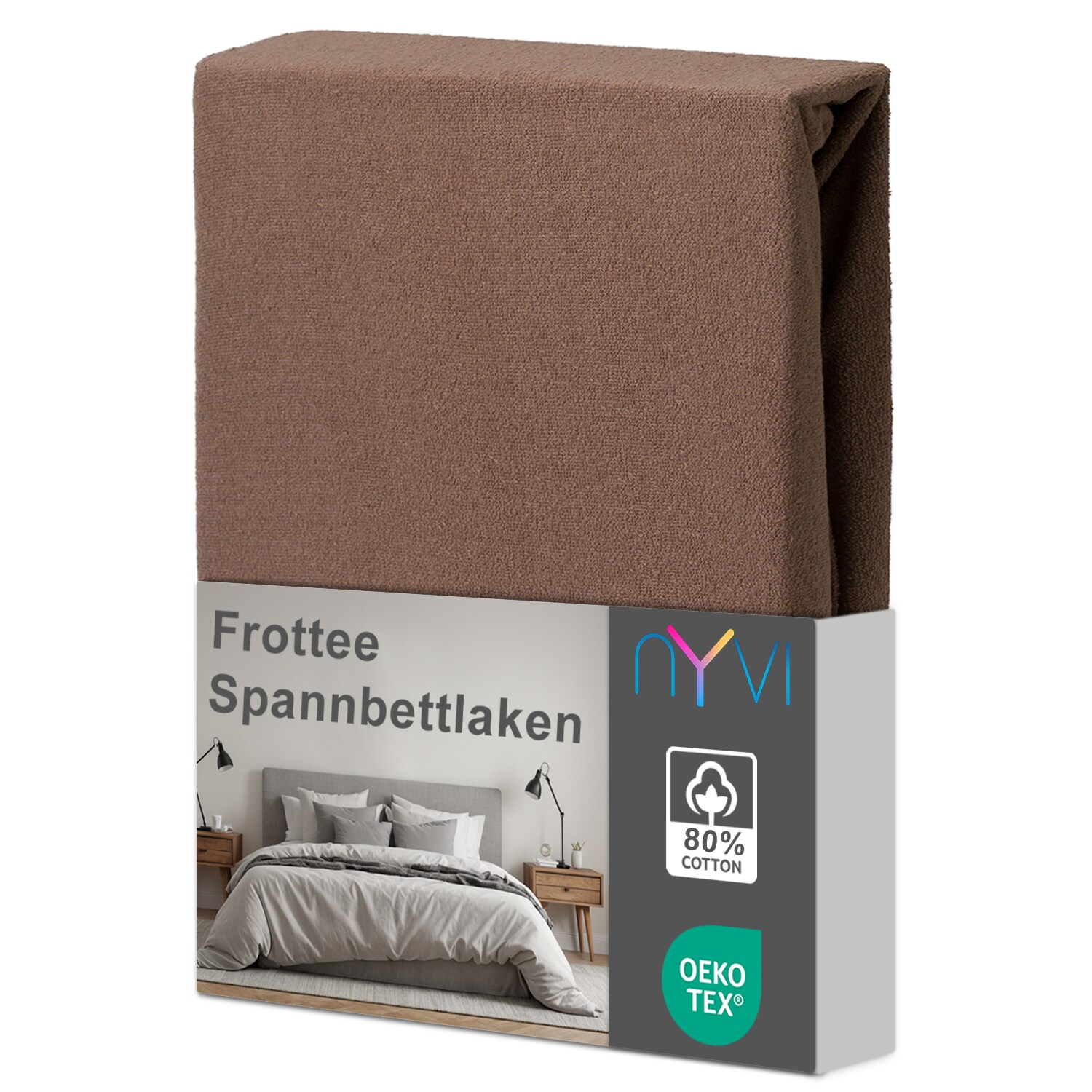 NYVI Spannbettlaken DreamScience Frottee - Warm und Kuschelig, hohe Feuchtigkeitsaufnahme, schnell trocknend - Frottier Spannbetttuch Bettlaken Farbe:nougat;Gr&ouml;&szlig;e:180x200 - 200x200 cm - Bild 1