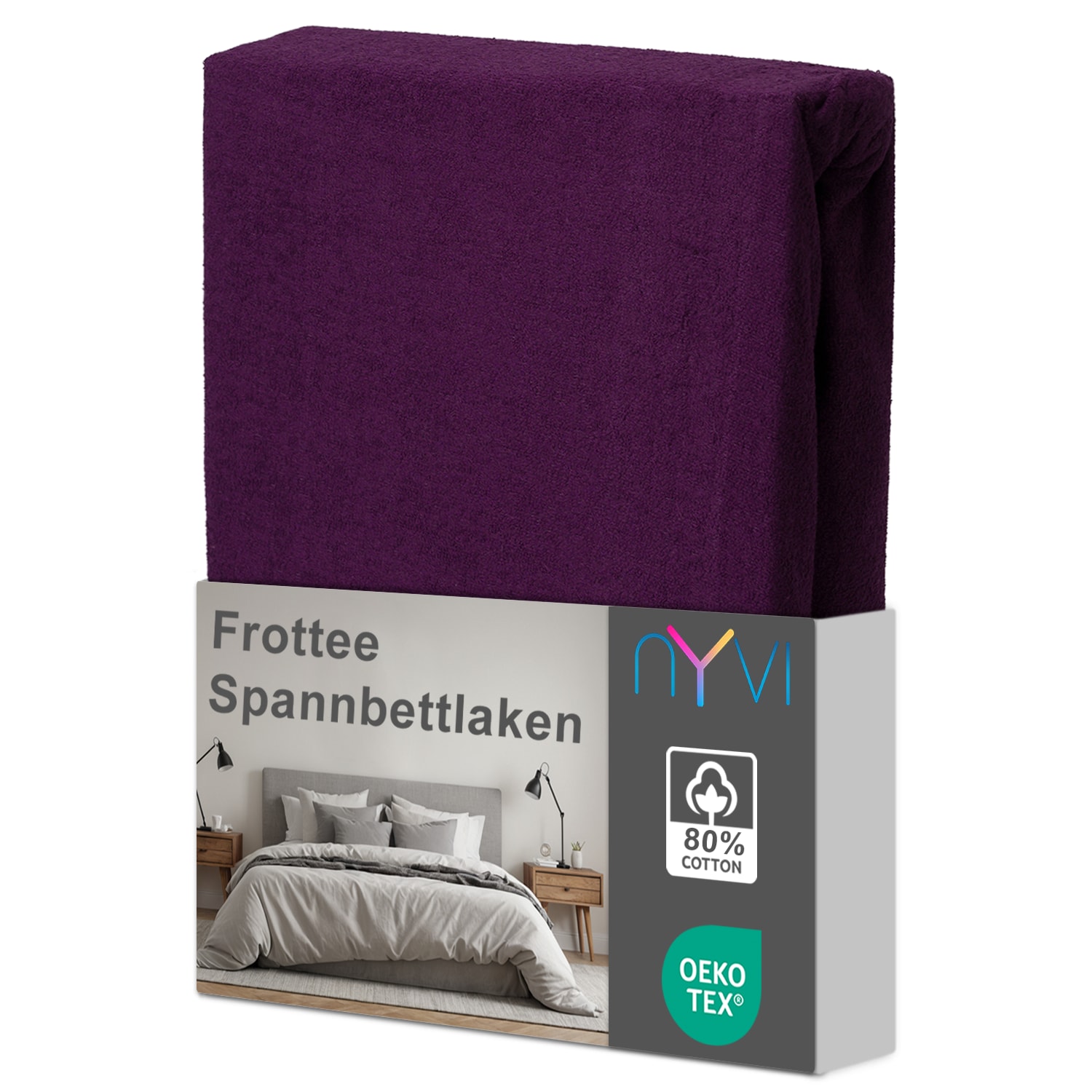 NYVI Spannbettlaken DreamScience Frottee - Warm und Kuschelig, hohe Feuchtigkeitsaufnahme, schnell trocknend - Frottier Spannbetttuch Bettlaken Farbe:aubergine;Gr&ouml;&szlig;e:180 - 200x220 + 40 cm Boxspringbett - Bild 1
