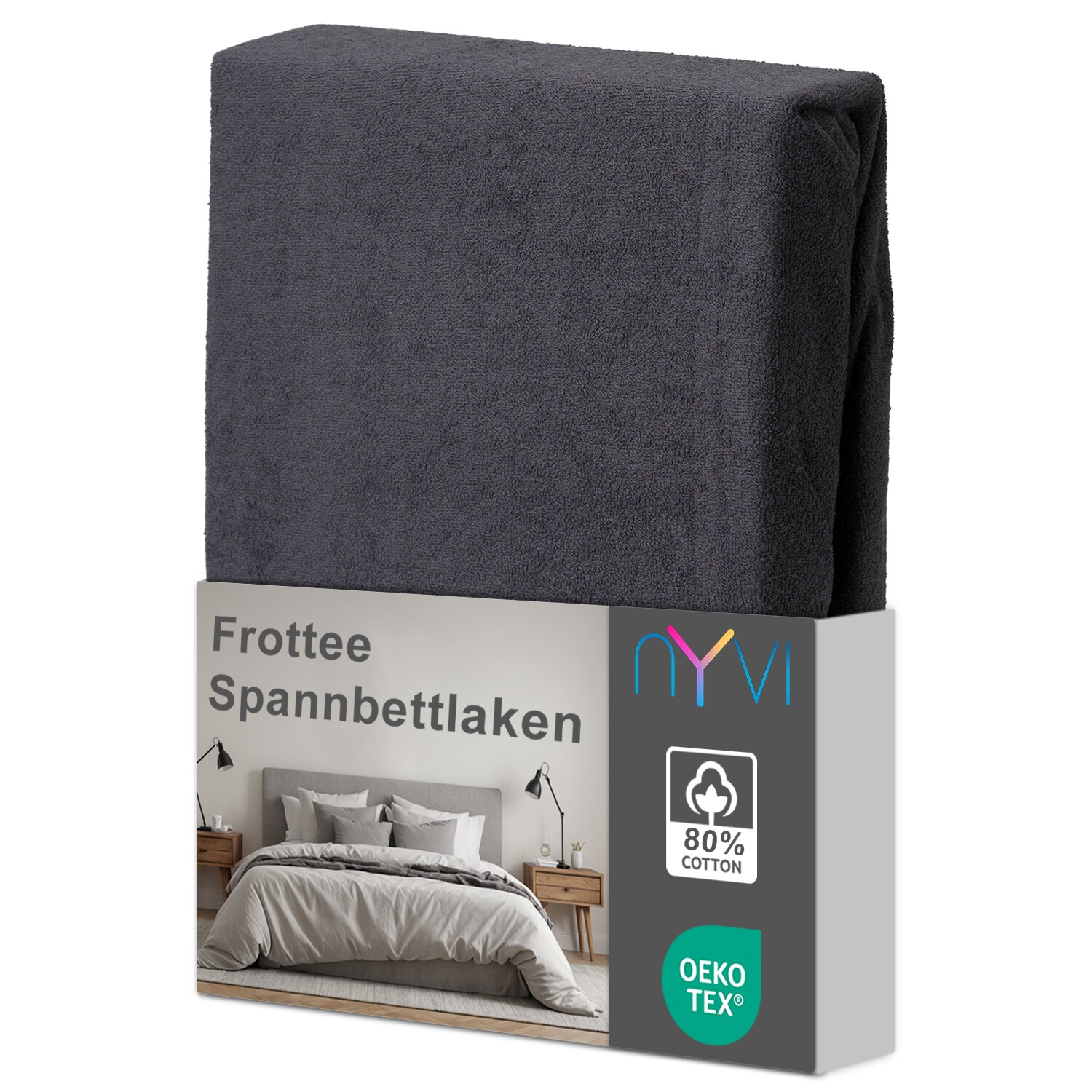 NYVI Spannbettlaken DreamScience Frottee - Warm und Kuschelig, hohe Feuchtigkeitsaufnahme, schnell trocknend - Frottier Spannbetttuch Bettlaken Farbe:anthrazit;Gr&ouml;&szlig;e:180 - 200x220 + 40 cm Boxspringbett - Bild 1