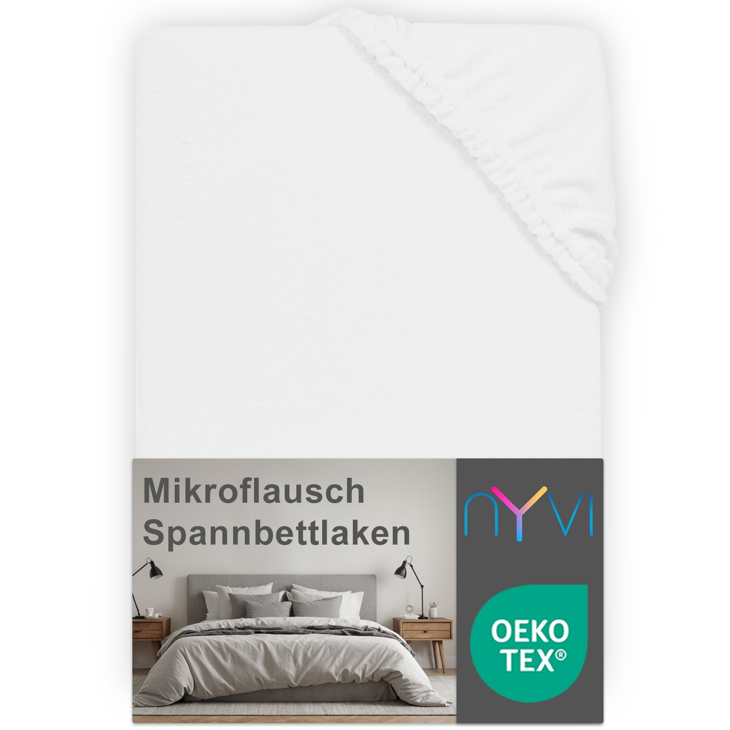 NYVI Spannbettlaken DreamScience Mikroflausch - Kuschelweiches & W&auml;rmendes Bettlaken Spannbetttuch Farbe:wei&szlig;;Gr&ouml;&szlig;e:90x200 - 100x200 cm - Bild 1