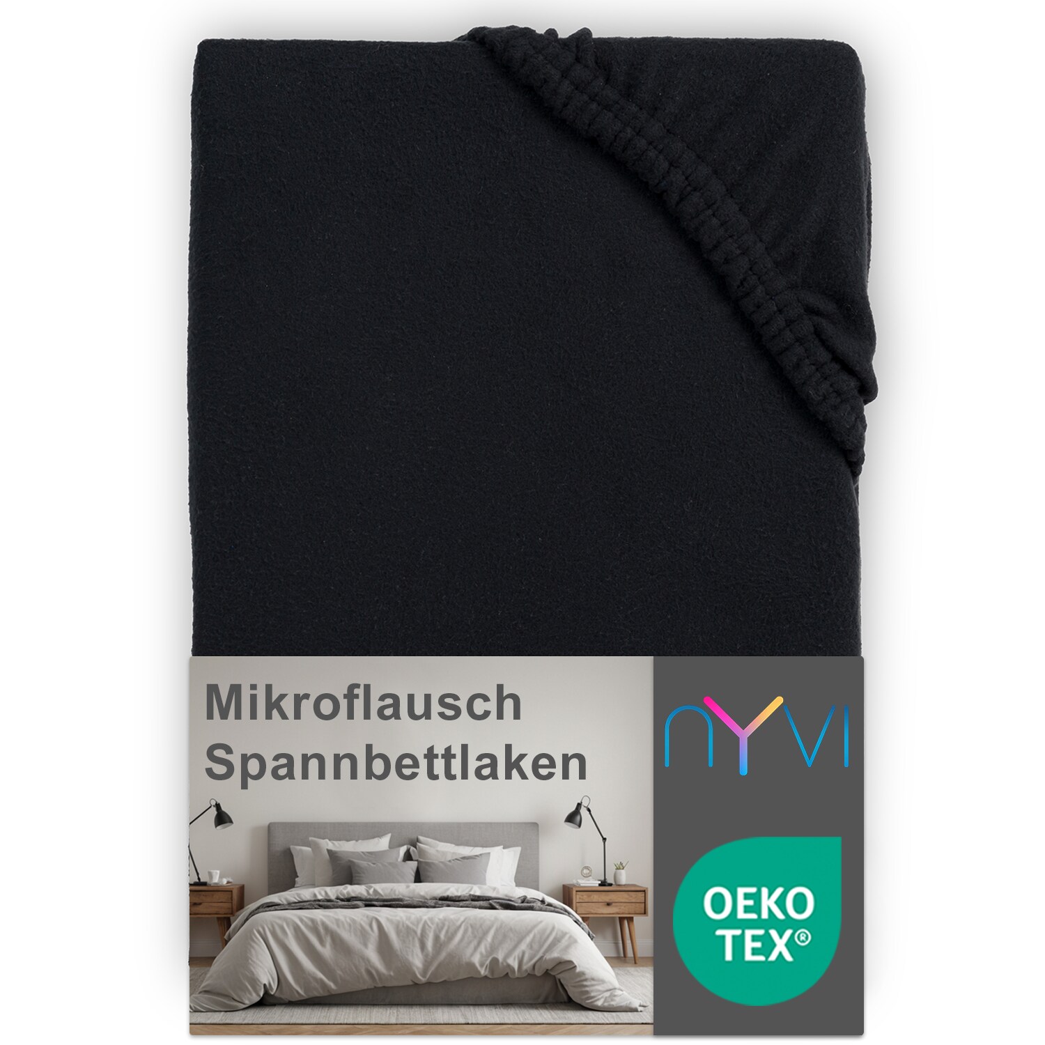 NYVI Spannbettlaken DreamScience Mikroflausch - Kuschelweiches & W&auml;rmendes Bettlaken Spannbetttuch Farbe:schwarz;Gr&ouml;&szlig;e:180 - 200x220 + 40 cm Boxspringbett - Bild 1