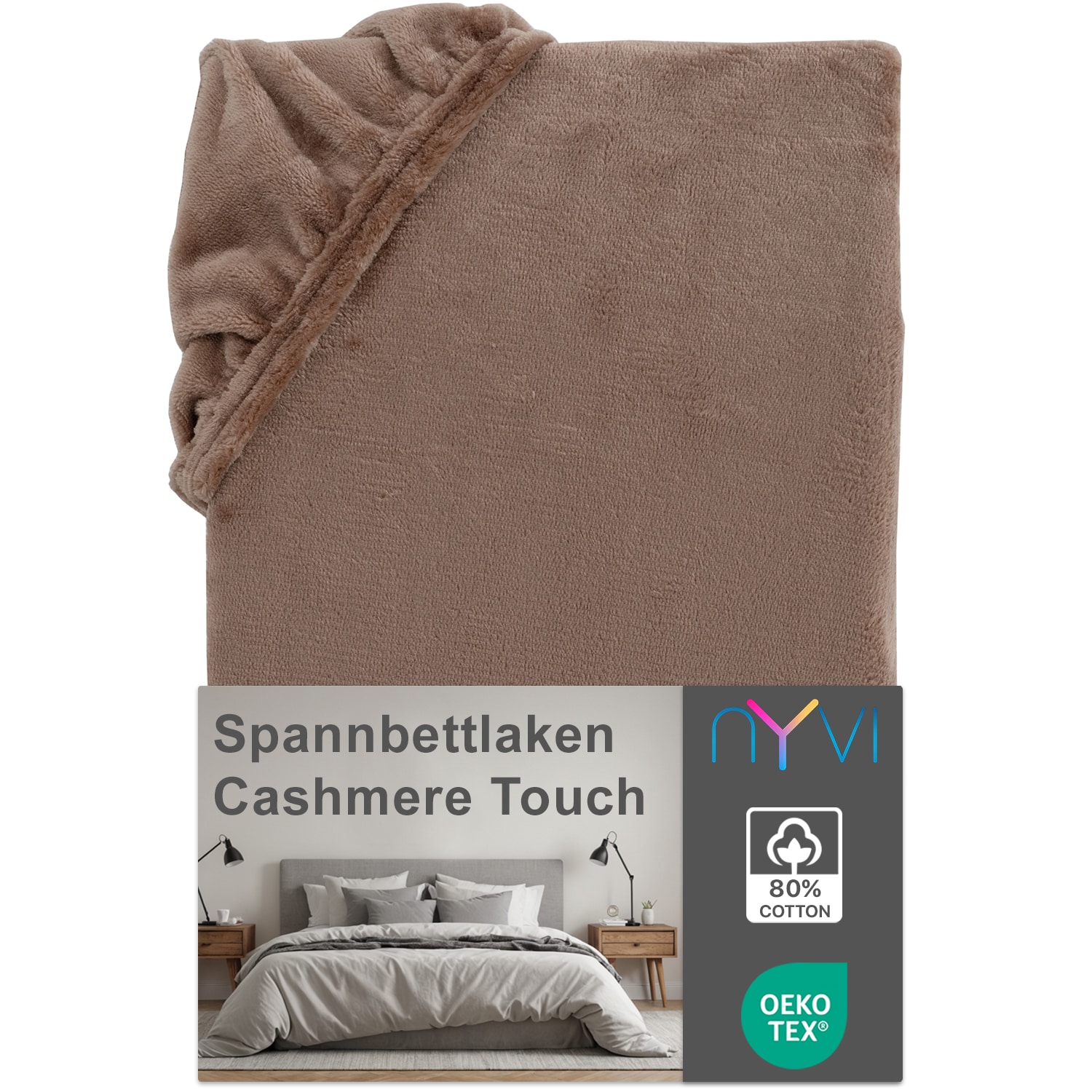 NYVI Spannbettlaken DreamScience Cashmere Touch Spannbetttuch - Kuschelweiches & W&auml;rmendes Bettlaken f&uuml;r Matratzenh&ouml;he bis zu 22 cm Farbe:nougat;Gr&ouml;&szlig;e:90x200 - 100x200 cm - Bild 1
