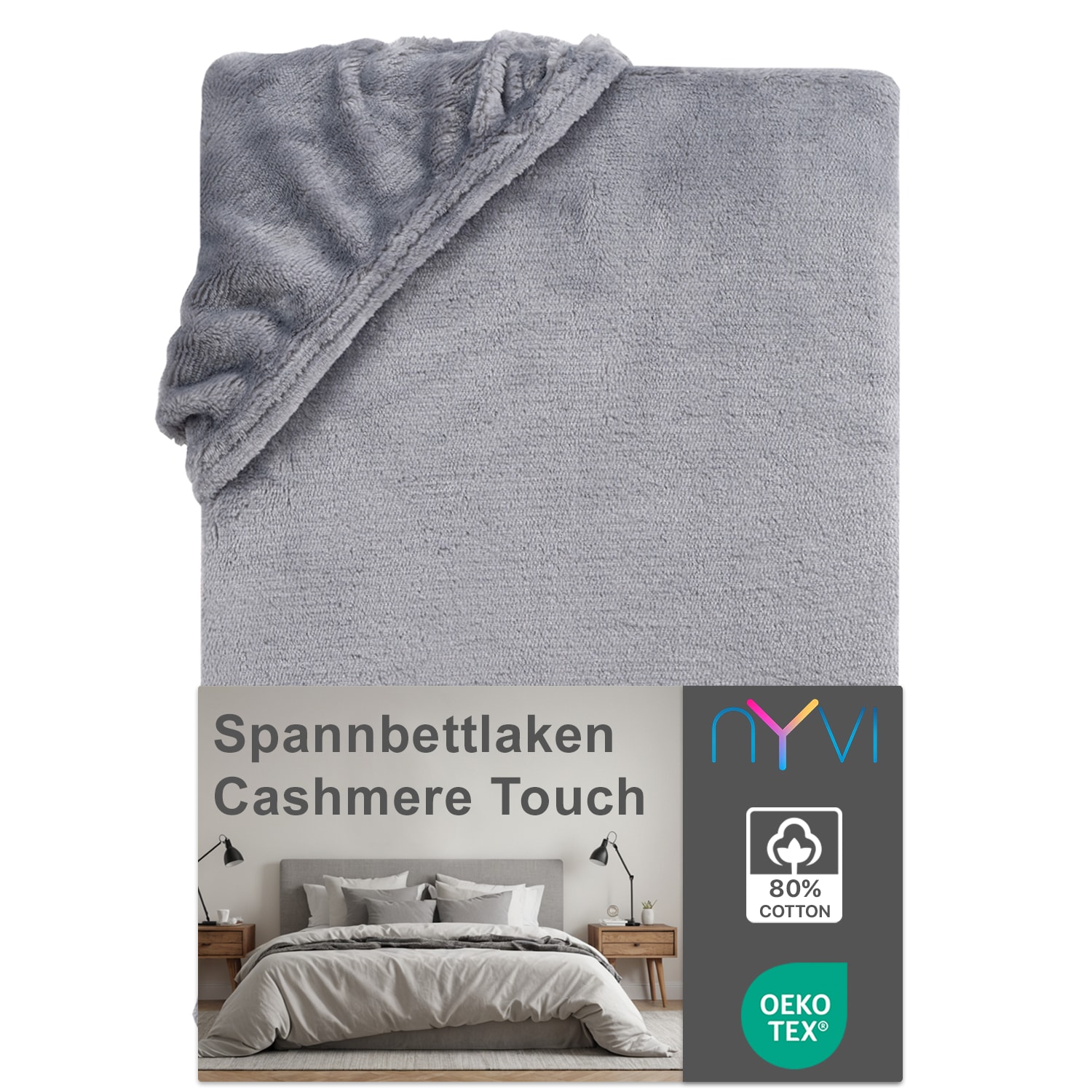 NYVI Spannbettlaken DreamScience Cashmere Touch Spannbetttuch - Kuschelweiches & W&auml;rmendes Bettlaken f&uuml;r Matratzenh&ouml;he bis zu 22 cm Farbe:grau;Gr&ouml;&szlig;e:90x200 - 100x200 cm - Bild 1